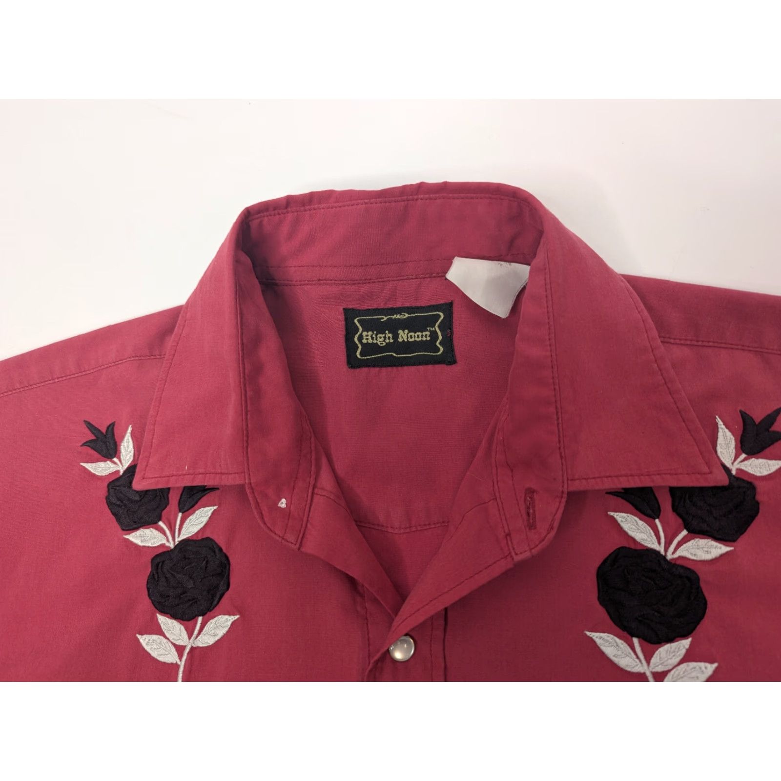 Vintage VINTAGE High Noon Western Pearl Snap Shirt Embroidered Roses Rodeo Cowboy Medium Black Long Sleeve Cotton Blend 1980s Mens Size US M / EU 48-50 / 2 - 7 Thumbnail