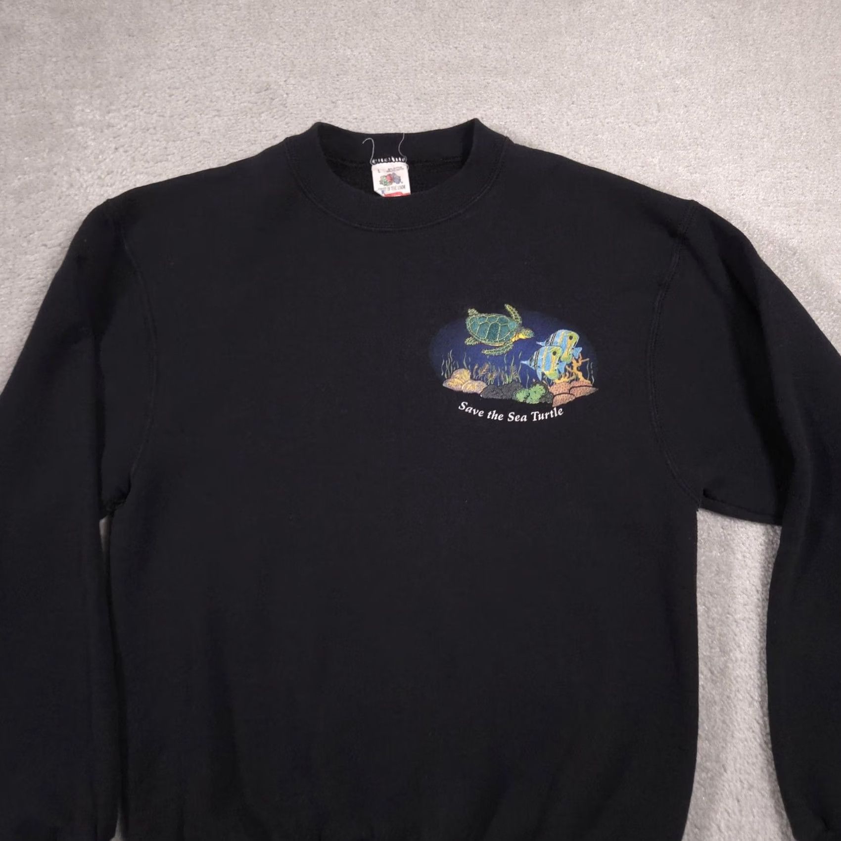 Fruit Of The Loom VINTAGE Fruit of the Loom Sweatshirt Mens L Black Sea Turtle Graphic 90s Size US L / EU 52-54 / 3 - 3 Thumbnail