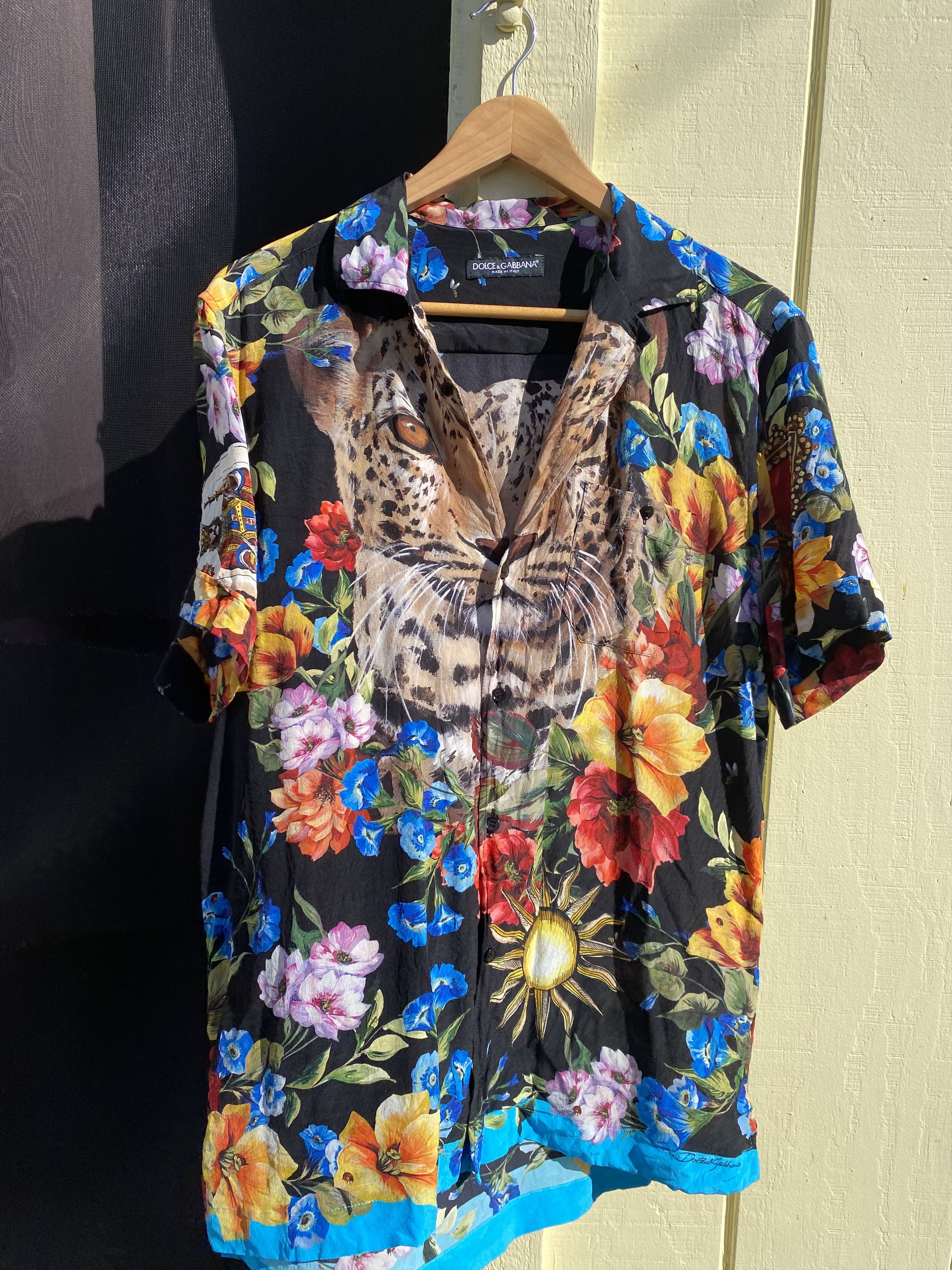 image of Dolce Gabbana Leopard And Floral Print Shirt In Blue in Floral Print In Blue (Size XS)