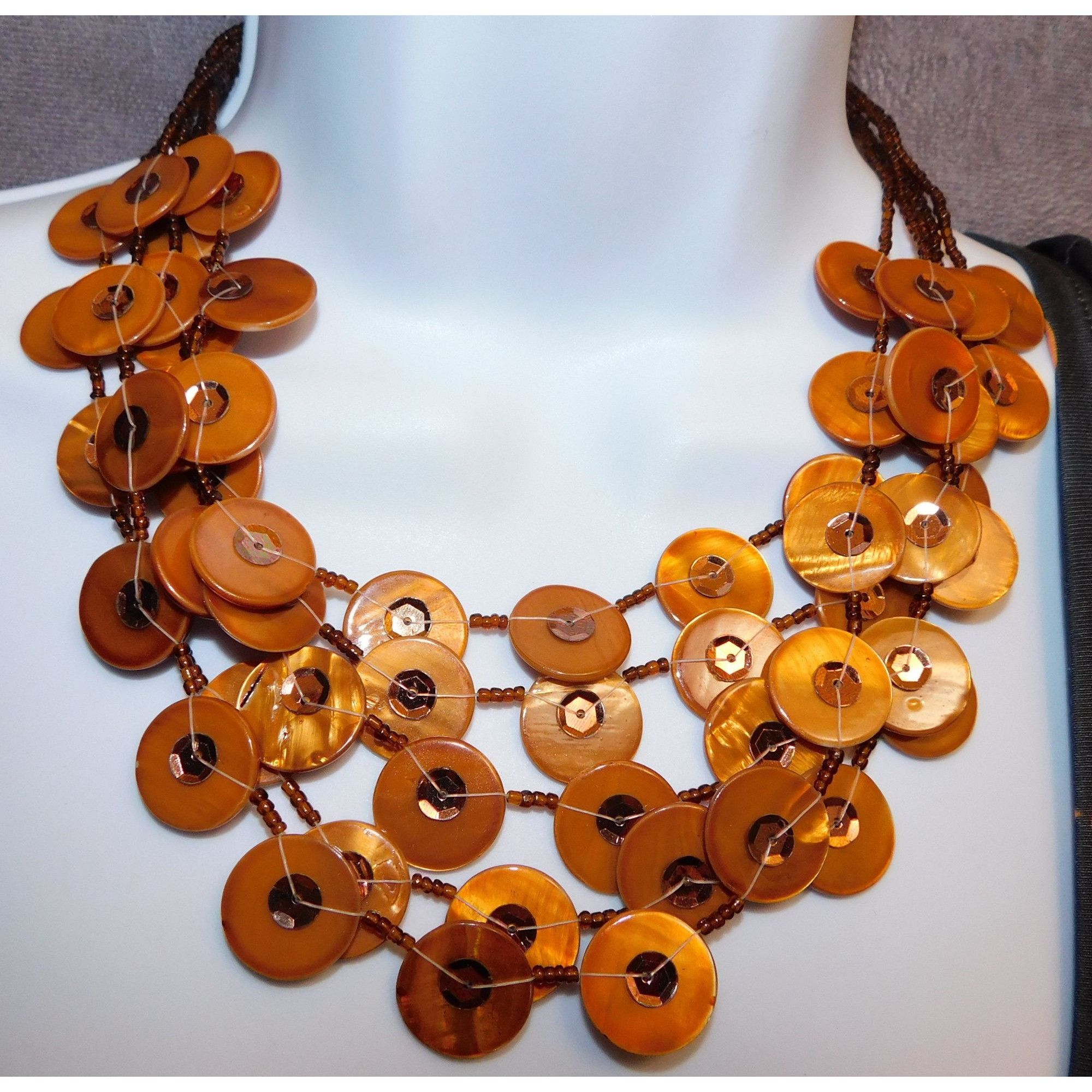 Other Vintage Bronze Tone Shell Disc Layered Necklace Size ONE SIZE - 2 Thumbnail
