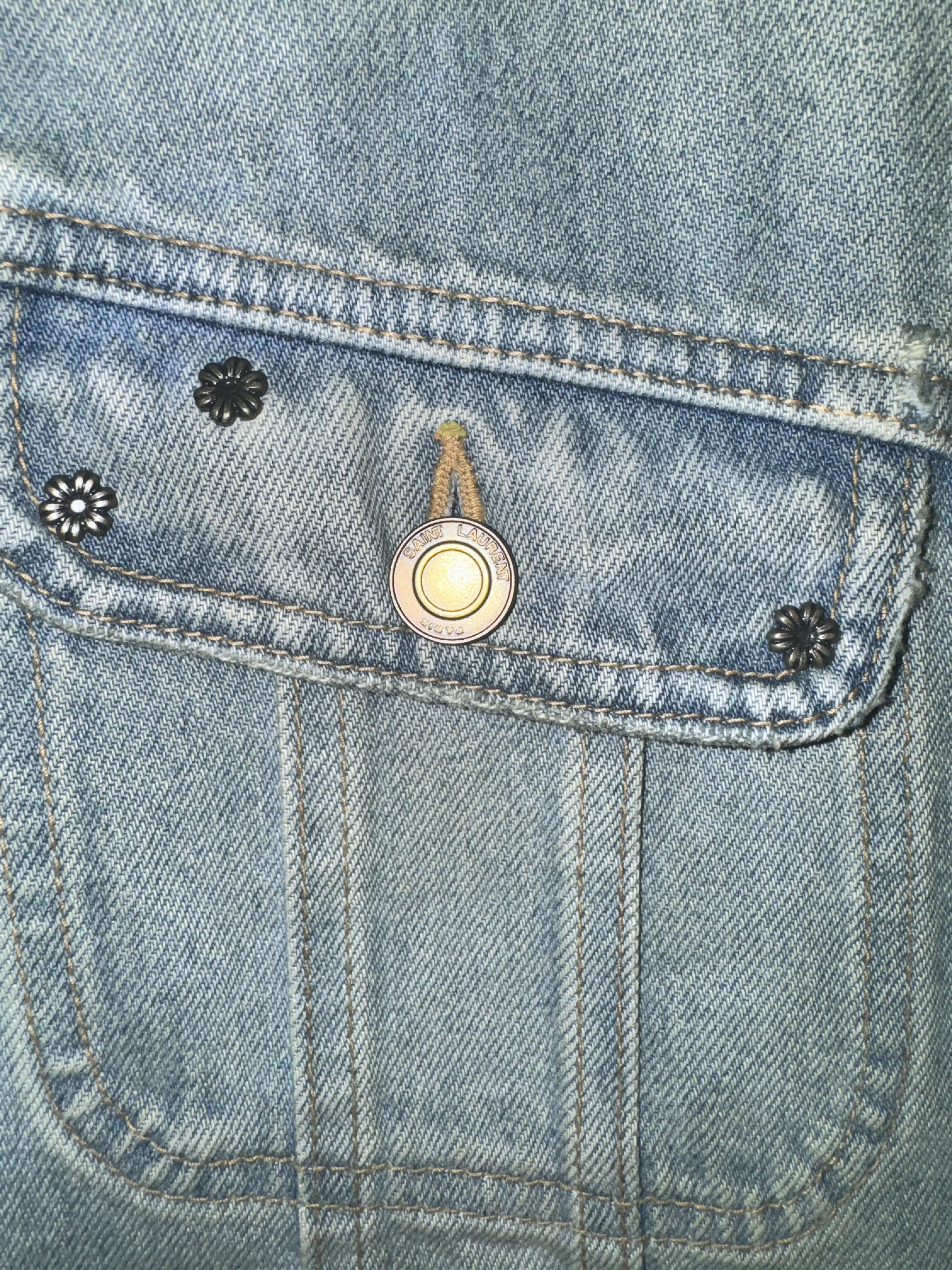 Saint Laurent Paris Short Sleeve Distressed Studded Denim Jacket Size US M / EU 48-50 / 2 - 7 Thumbnail