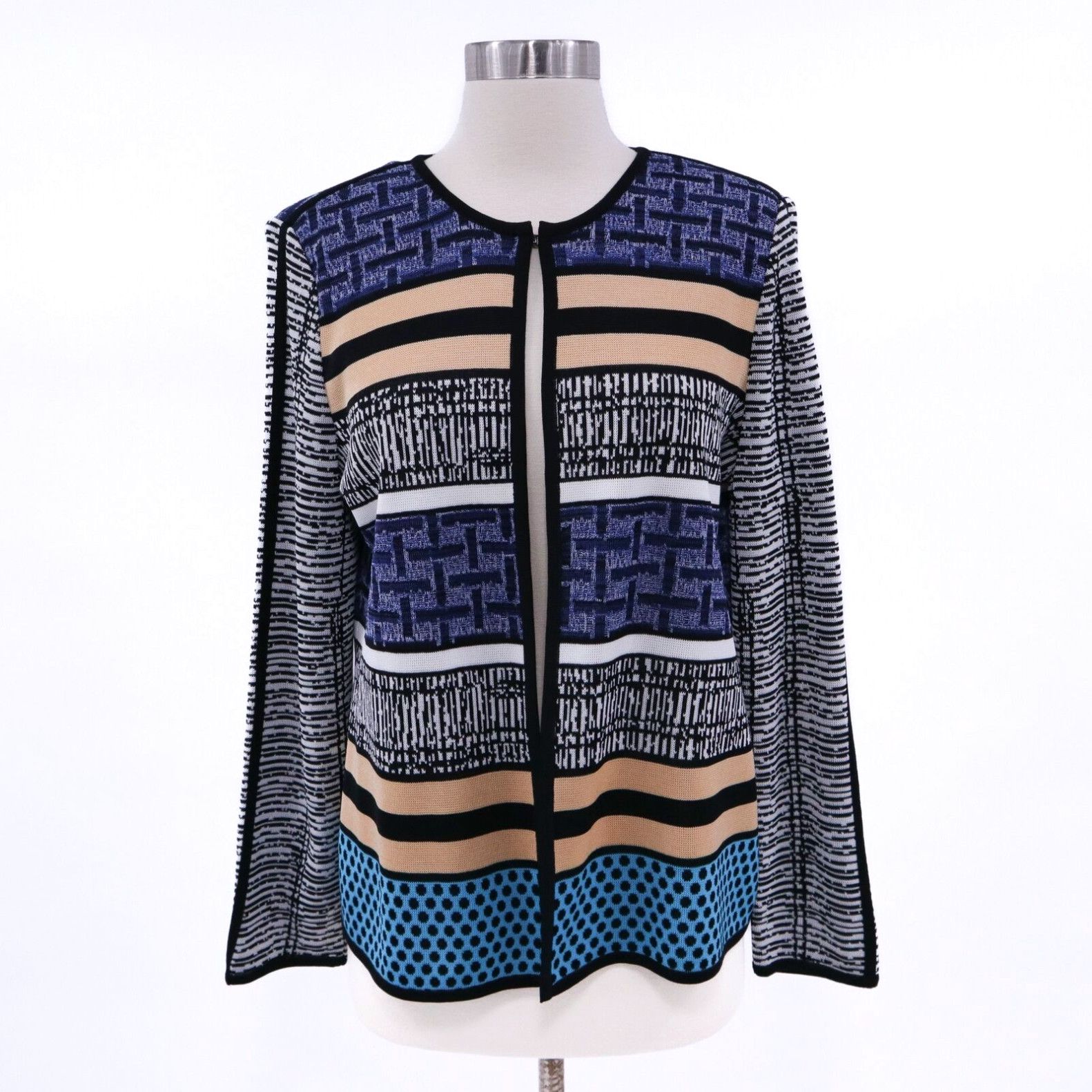 image of Vintage Ming Wang Cardigan Sweater Jacket New S Small Womens Blue White Beige Petrol