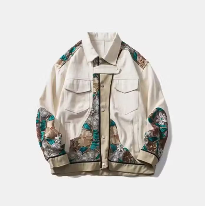 image of Vintage Hidden Garden Denim Jacket in Beige, Men's (Size Large)