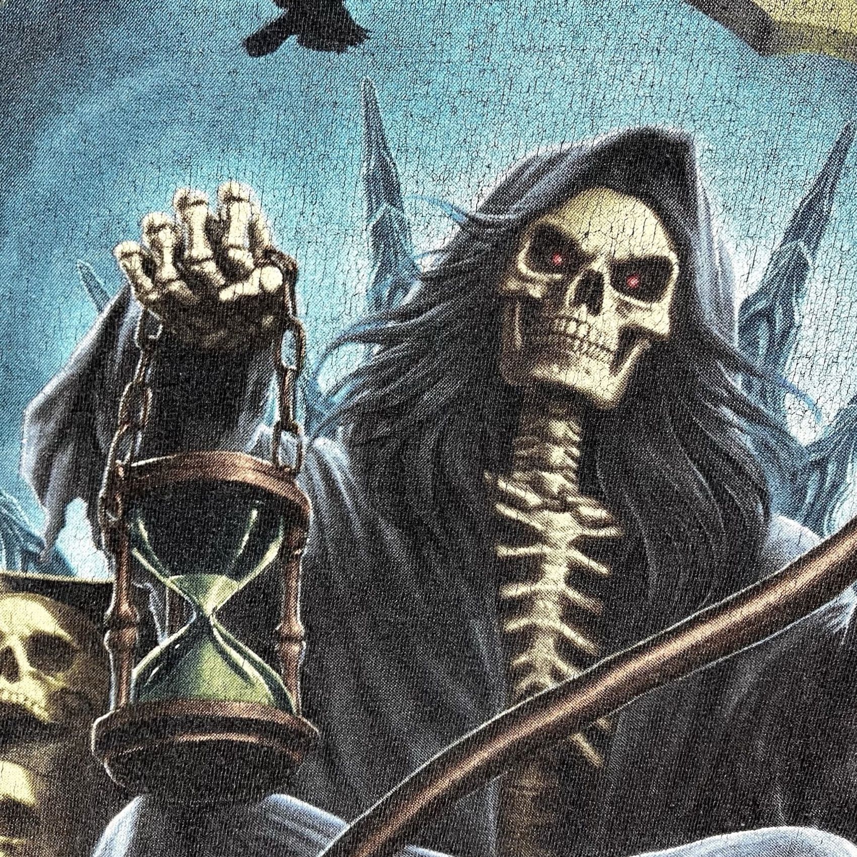 Vintage VINTAGE D.O.M 2018 Grim Reaper with Skulls T-Shirt Mens 2XL Black Graphic Tee Size US XXL / EU 58 / 5 - 6 Thumbnail