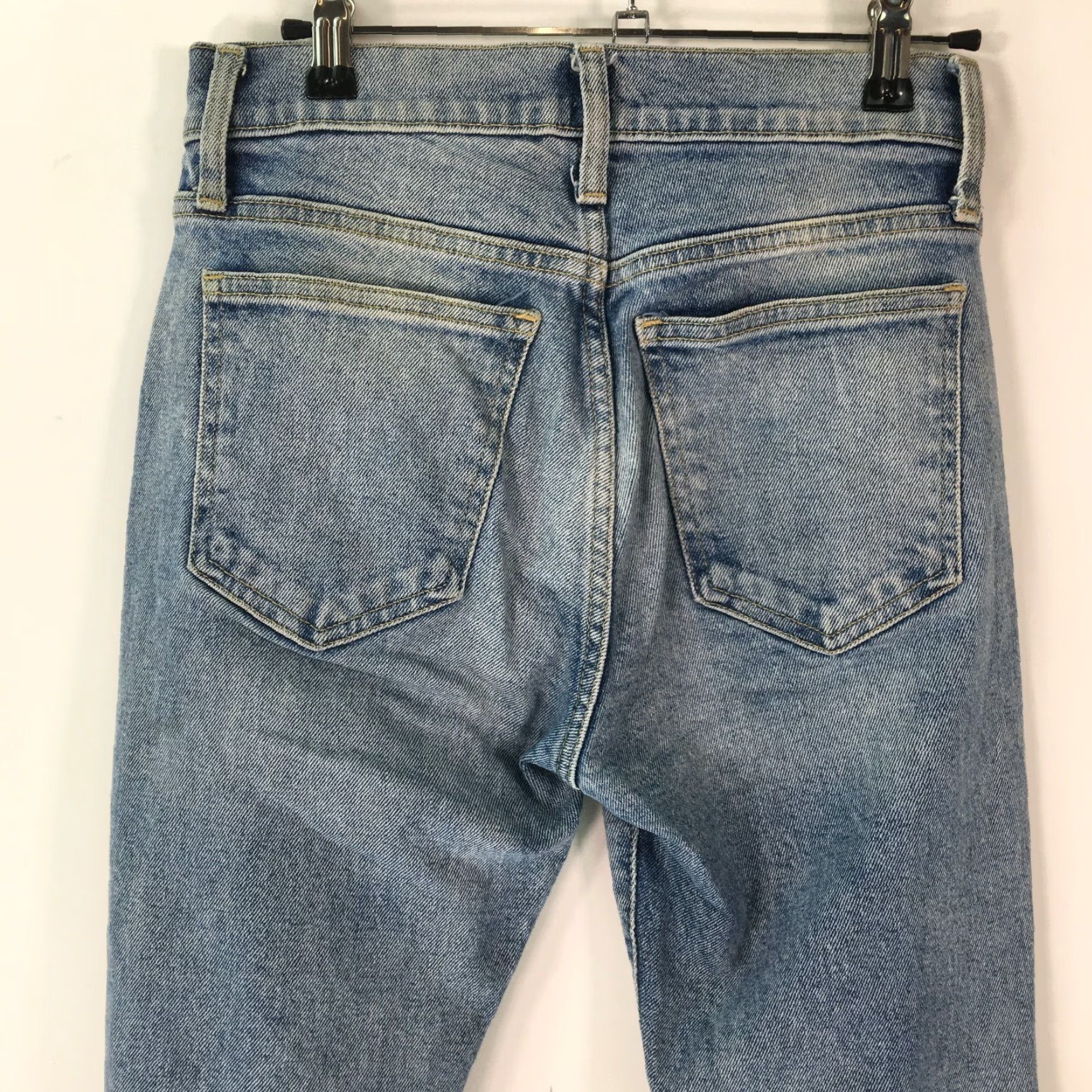 Gap Gap Women Jeans Slim Straight Distressed Blue 25 Regular Inseam 32 Mid Rise Denim 5-Pocket Button Zipper Belt Loops US Size 25R/26X32 Size 42" / US 20 - 3 Thumbnail