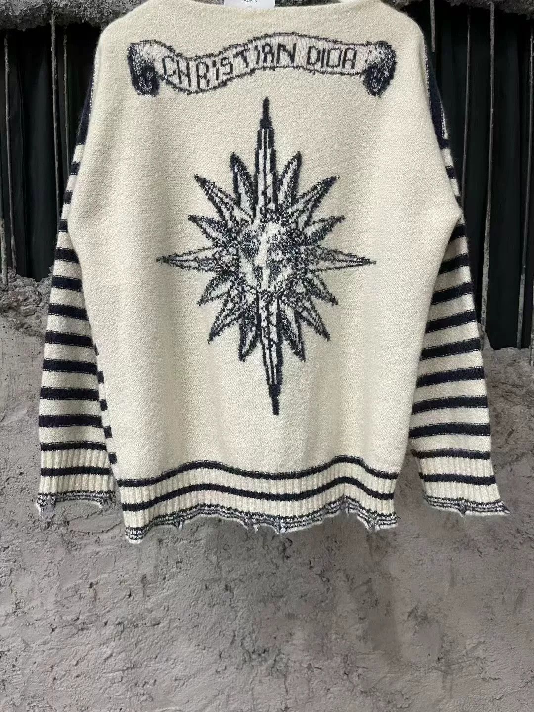 Dior Dior Sun Scroll Striped Distressed Knit Sweater Size US 7 / EU 40 - 4 Thumbnail