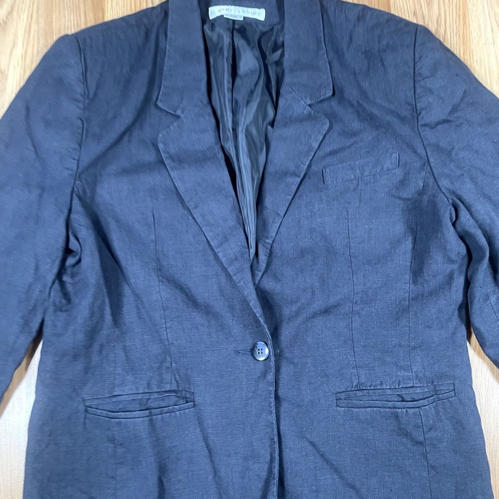 Vintage LARRY LEVINE Blazer Womens 14 100% Linen Blue Sport Coat Jacket Lined Business Jacket Blazer Pants Shirt (adjusted for clarity) Size XL / US 12-14 / IT 48-50 - 2 Thumbnail