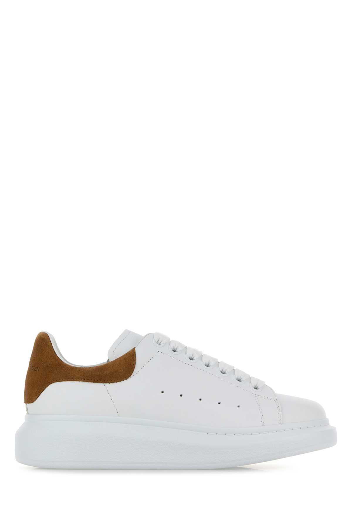 Alexander McQueen White Leather Sneakers With Camel Suede Heel Size US 7 / IT 37 - 1 Thumbnail