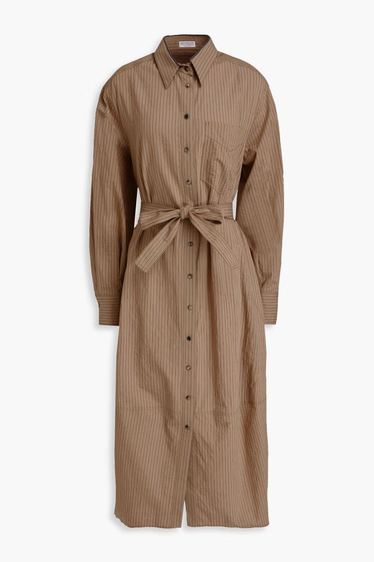 Brunello Cucinelli o1y0725 Striped Midi Dress in Brown Size S / US 4 / IT 40 - 1 Thumbnail