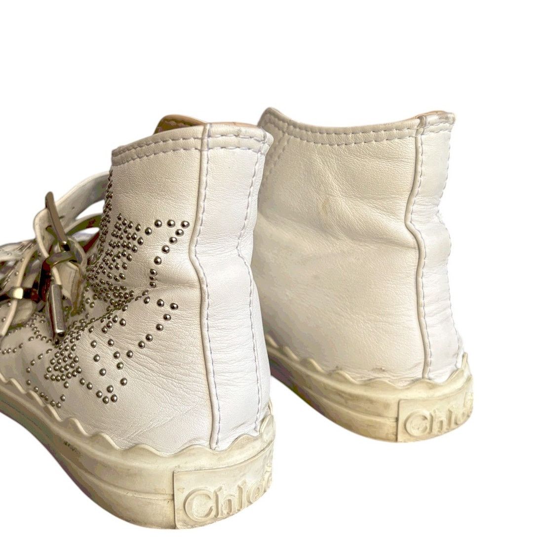 Chloe CHLOÉ 'Kyle' White Studded Buckle High Top Sneakers EU 36 Size US 6 / IT 36 - 7 Thumbnail