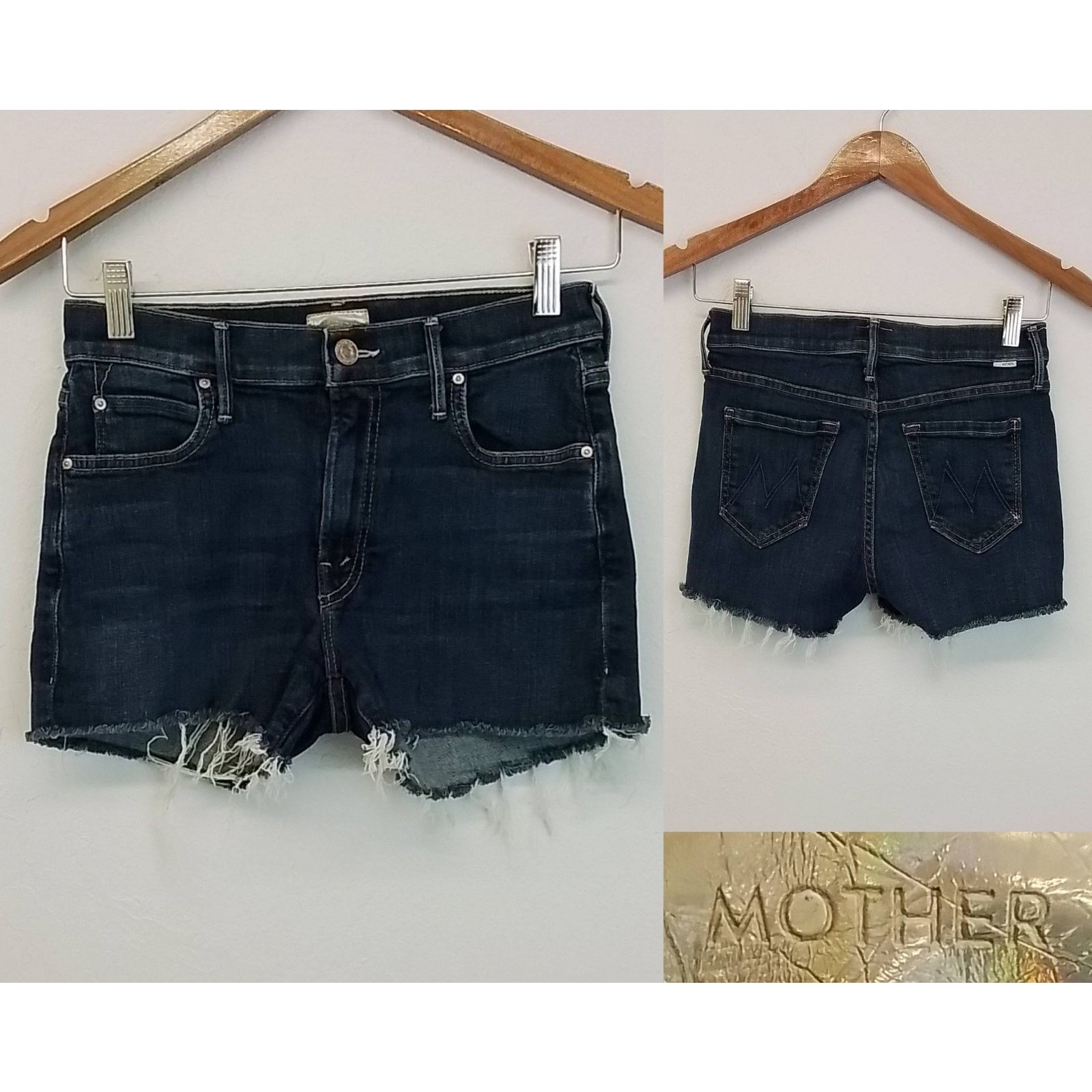 MOTHER Mother Charmer Shorts Women's 24 Dark Distressed 2" Inseam Size 24" / US 00 / IT 34 - 1 Thumbnail
