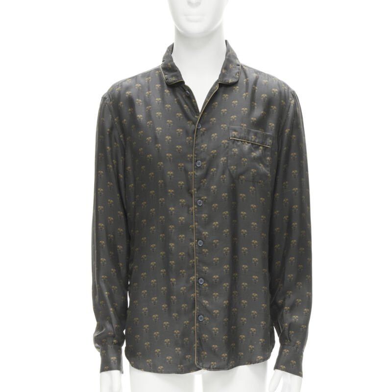 Dolce & Gabbana DOLCE GABBANA 100% silk grey Queen Bee print pajama shirt M Size M / US 6-8 / IT 42-44 - 1 Thumbnail