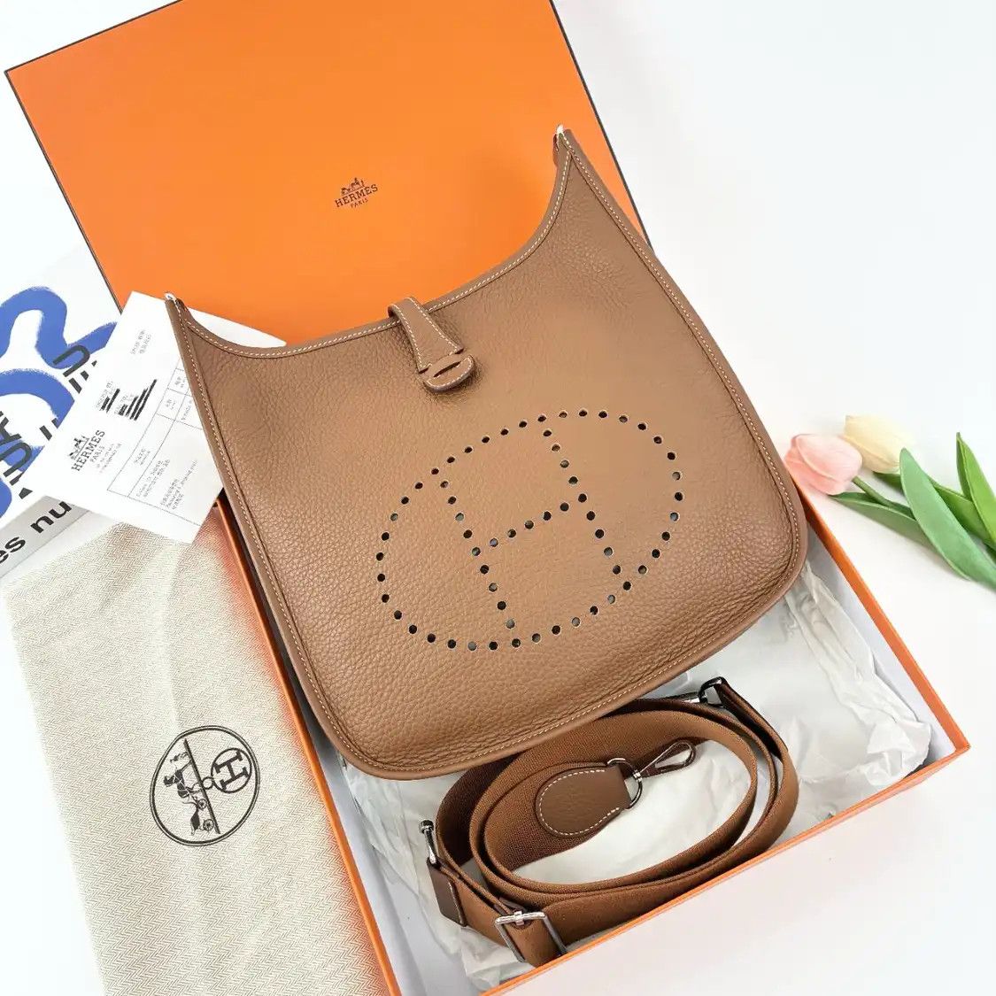 Hermes Hermes Evelyne 29 Gold Brown Clemence cowhide leather cutout Evelyne shoulder ba Size ONE SIZE - 1 Thumbnail