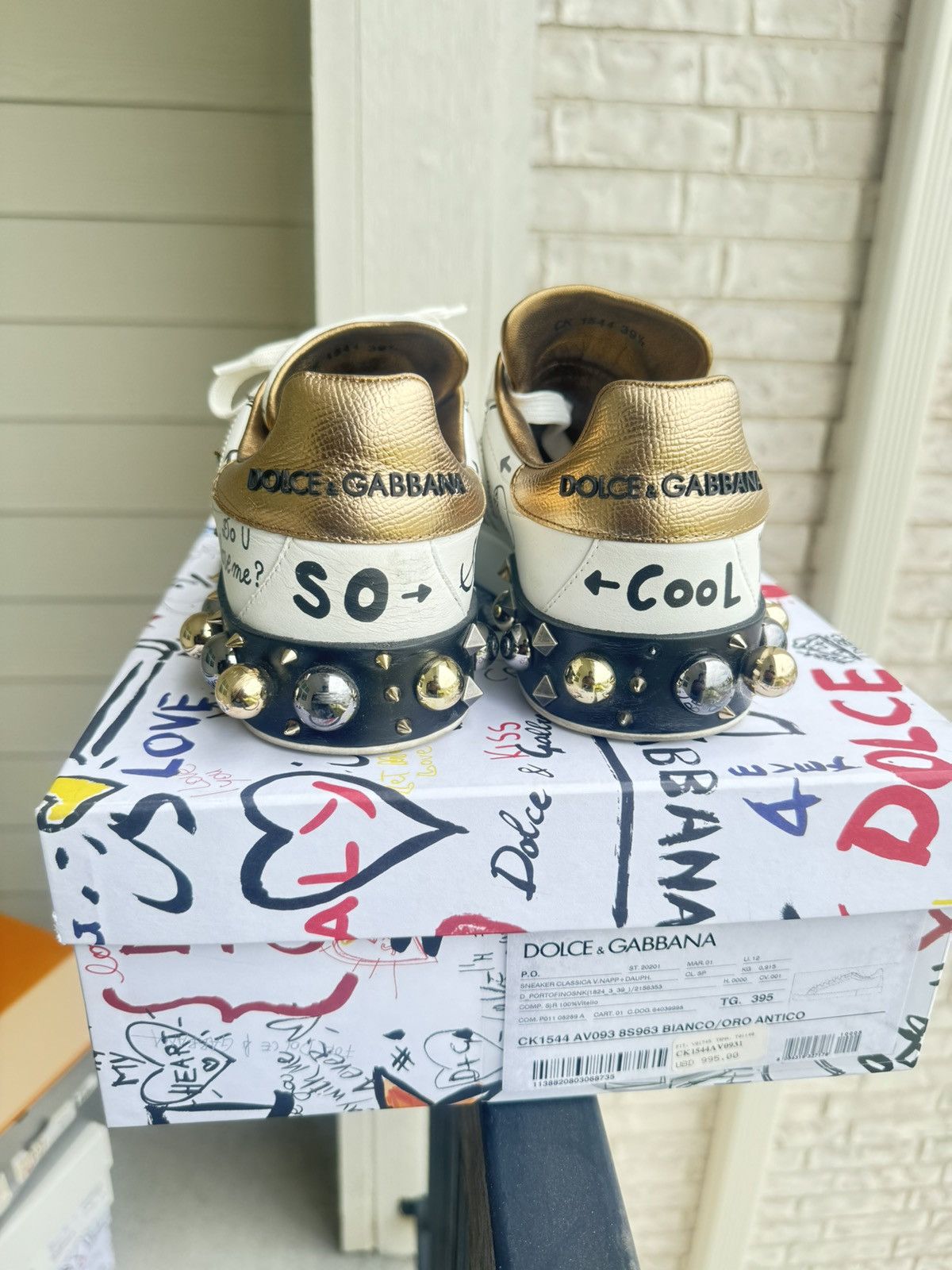 Dolce & Gabbana Dolce And Gabbana White and black spiked low trainer Size US 9 / IT 39 - 5 Thumbnail