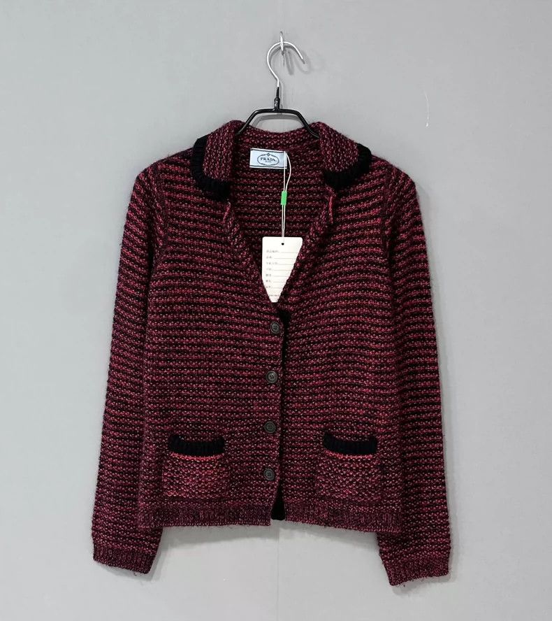 Prada Prada Size 38 Black and red tweed knitted cardigan sweater Size US XS / EU 42 / 0 - 1 Thumbnail
