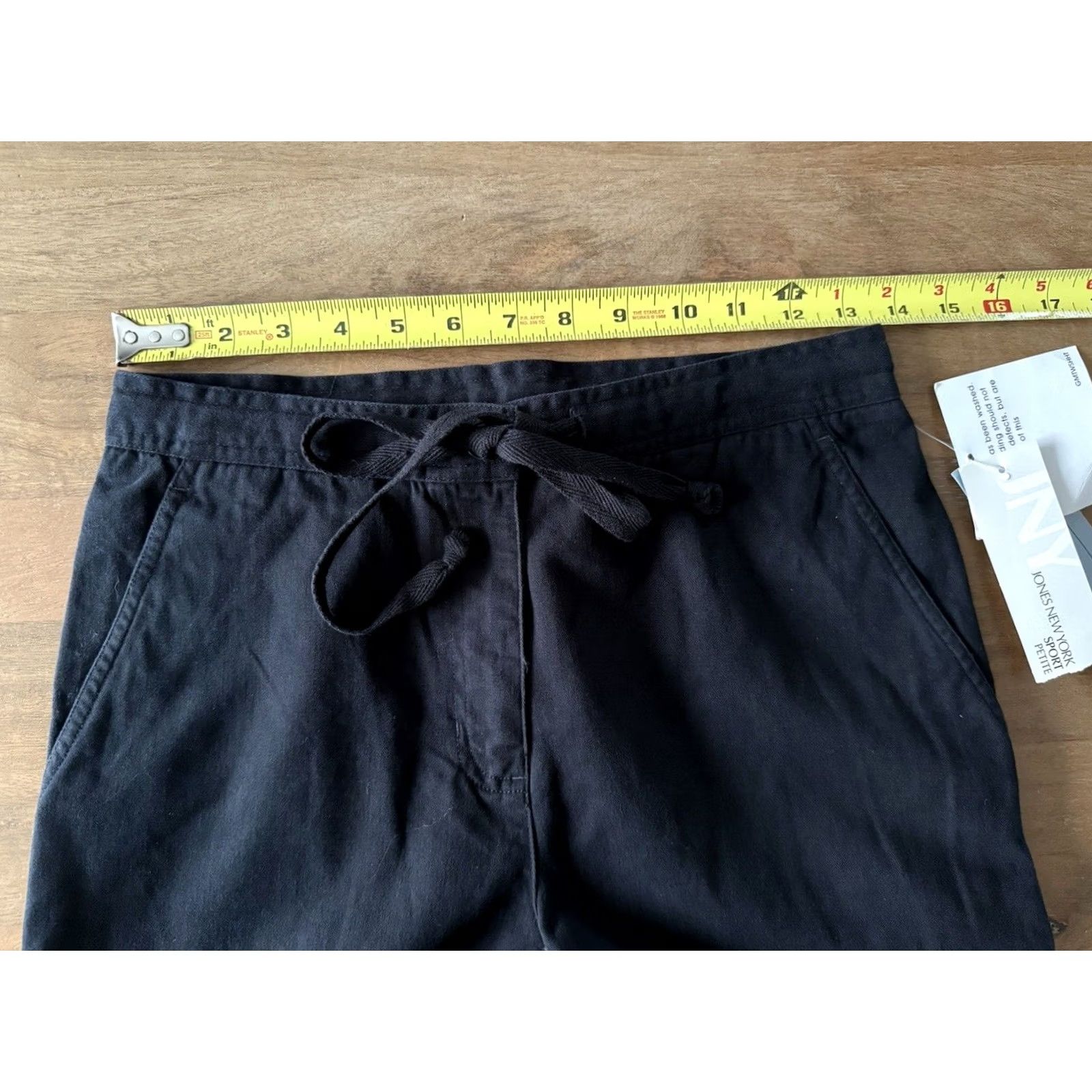 Jones New York NWT Jones New York Black Paperbag Wide Leg Cotton Twill Pants Womens 6P (27x18) Size 28" / US 6 / IT 42 - 6 Thumbnail
