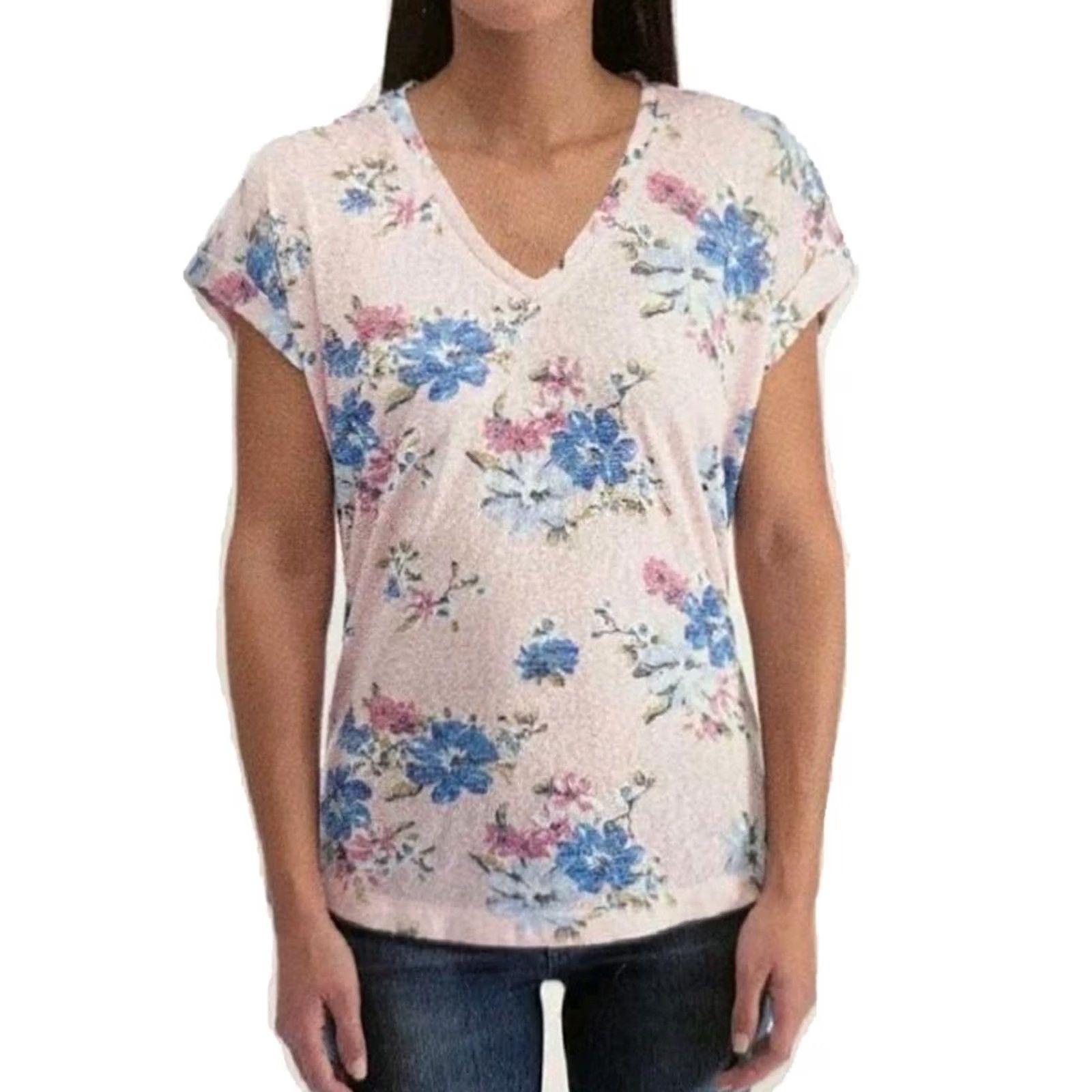 Vintage B COLLECTION BY BOBEAU Blouse Shirt Short Sleeve Pink Floral XL Womens V-Neck Knit Lightweight Casual Cubs? Size XL / US 12-14 / IT 48-50 - 2 Thumbnail