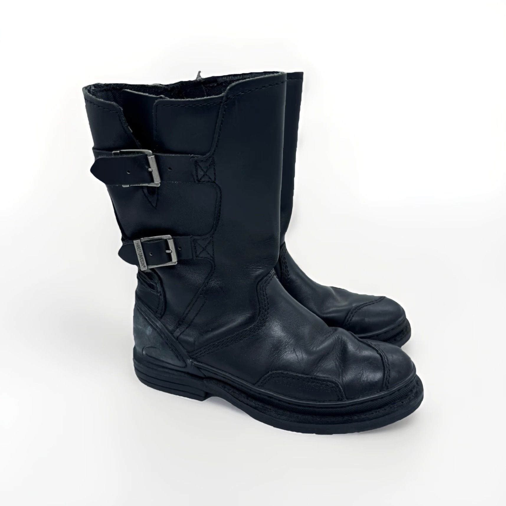 Vintage Harley-Davidson Boots Mens 8.5 Biker Leather Soft Toe Zip Calf Leather Black USA 80s Motorcycle Mens Boots