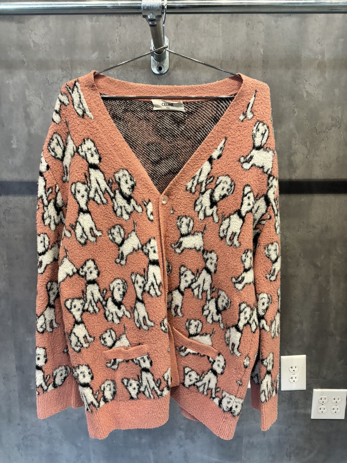 Celine CÉLINE PINK COTTON JACQUARD BRAIN ON DALMATIAN CARDIGAN Size US XL / EU 56 / 4 - 1 Thumbnail