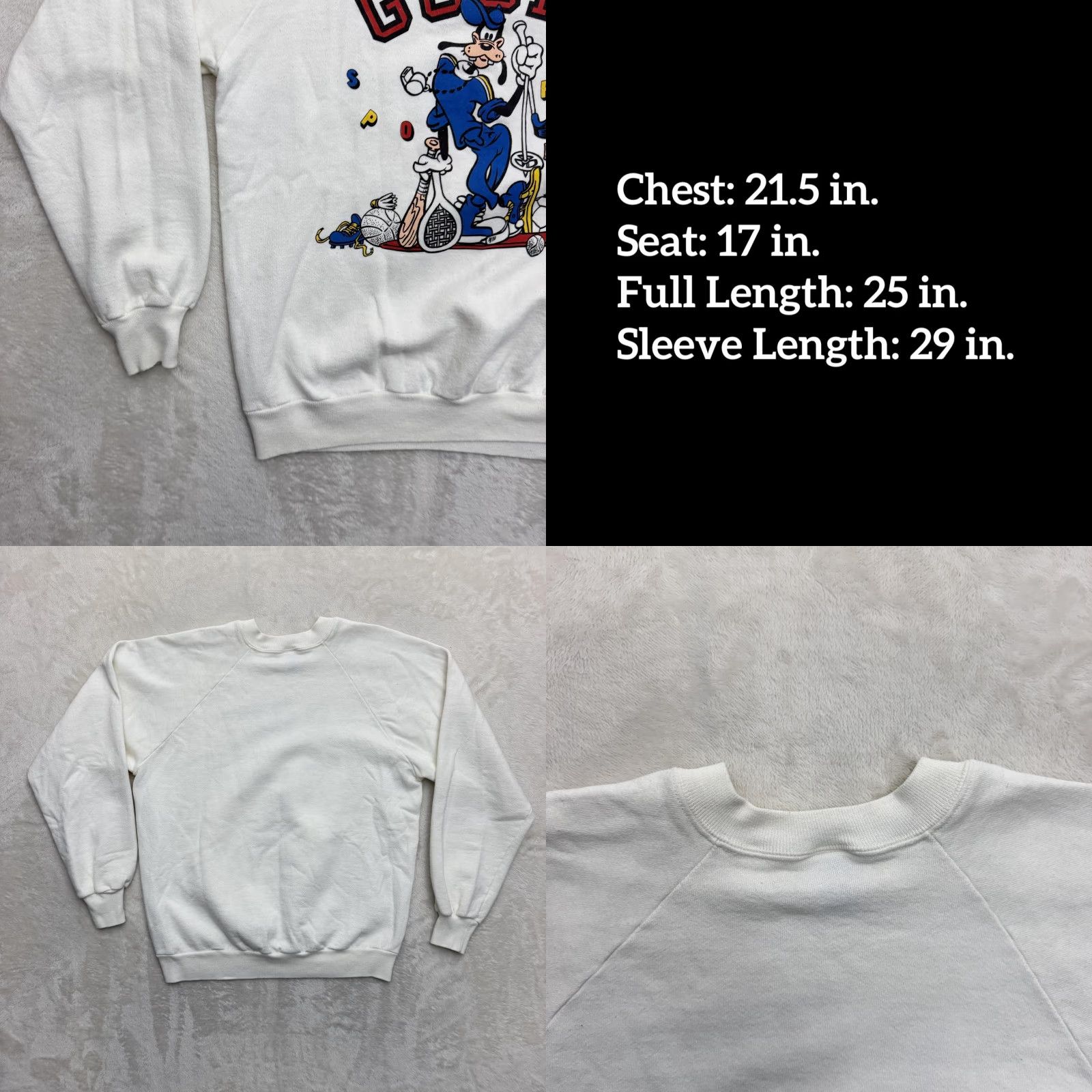 Jerzees VINTAGE Disney Goofy Sports Jerzees Sweatshirt Mens Large White Graphic Print Fleece USA Size US L / EU 52-54 / 3 - 8 Thumbnail
