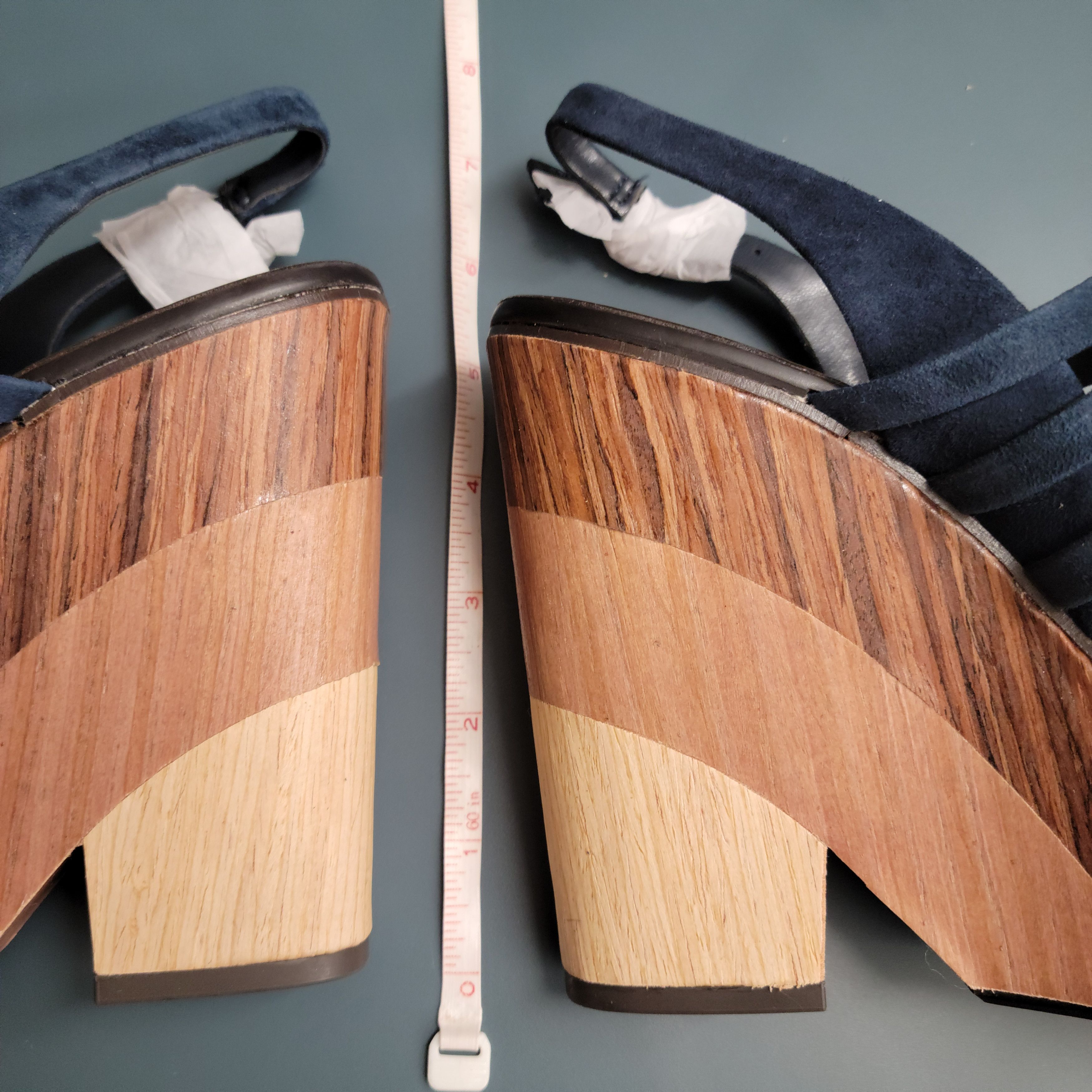 Vince Camuto Vince Camuto Blue Suede Chunky Wooden Patchwork Heel Shoes Size US 8 / IT 38 - 13 Thumbnail