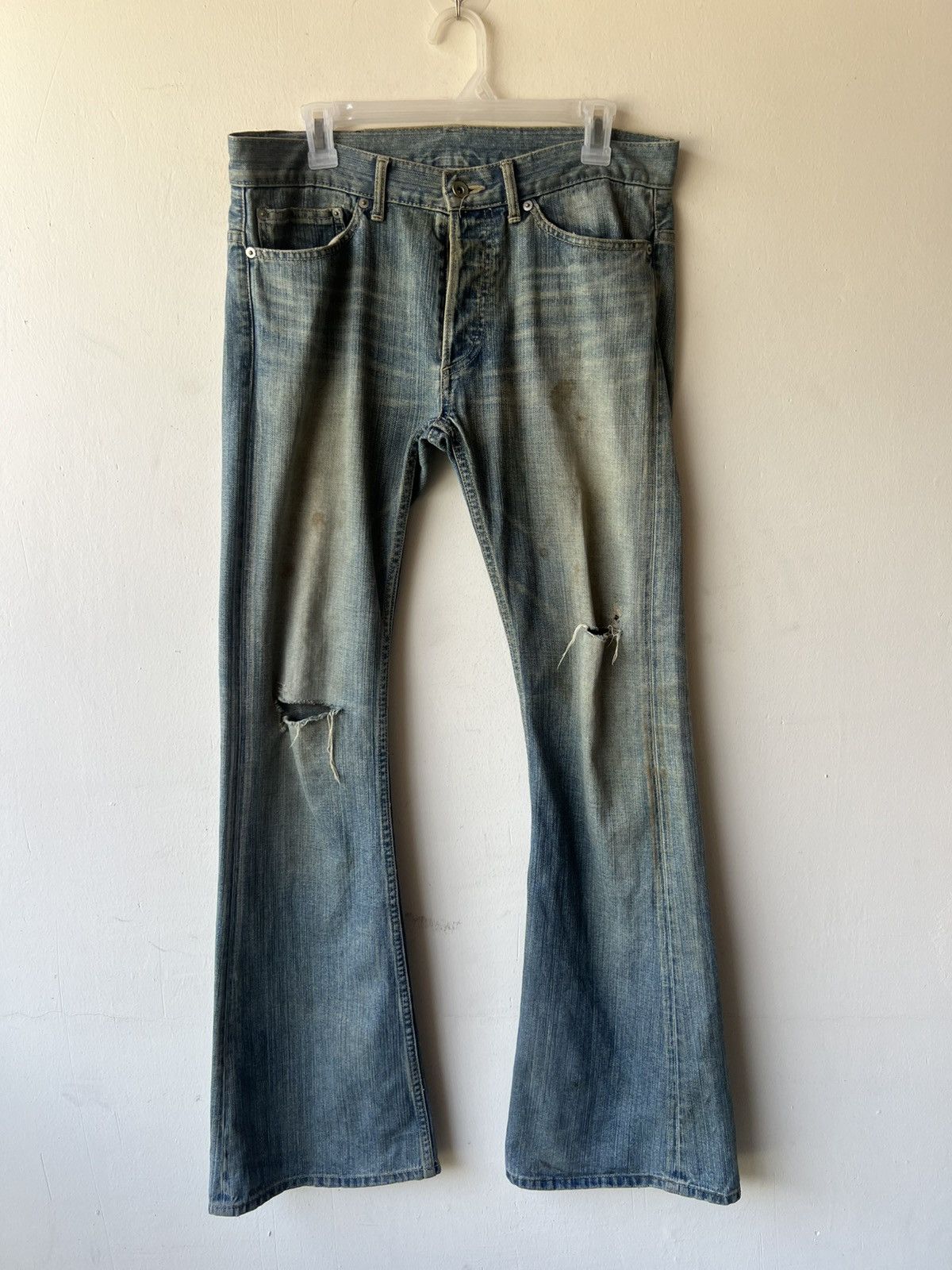 5351 POUR LES HOMMES Frog Denim Japan Distress Dirty Mud Denim Super Flare Jeans Size US 32 / EU 48 - 9 Thumbnail