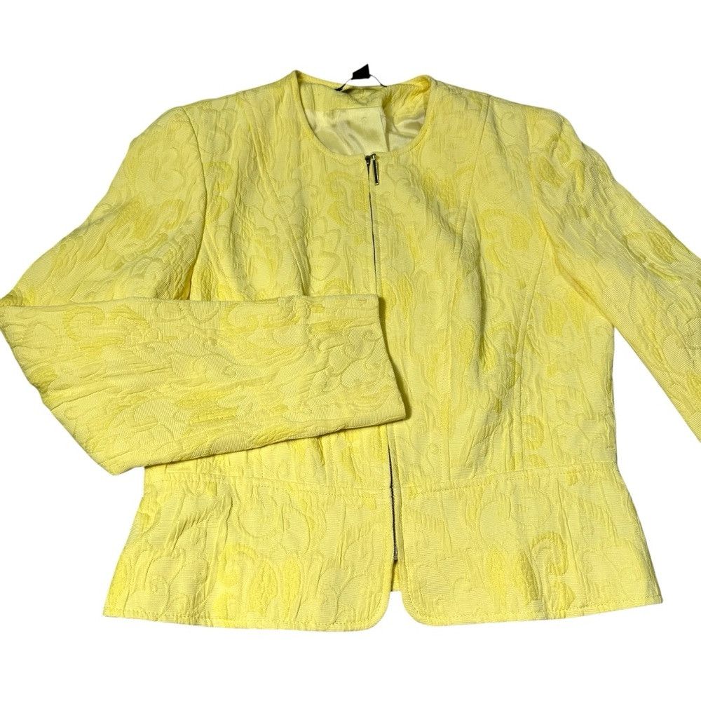 LOUBEN Louben Yellow Textured Floral Cotton Zip Front Jacket Size Size S / US 4 / IT 40 - 6 Thumbnail