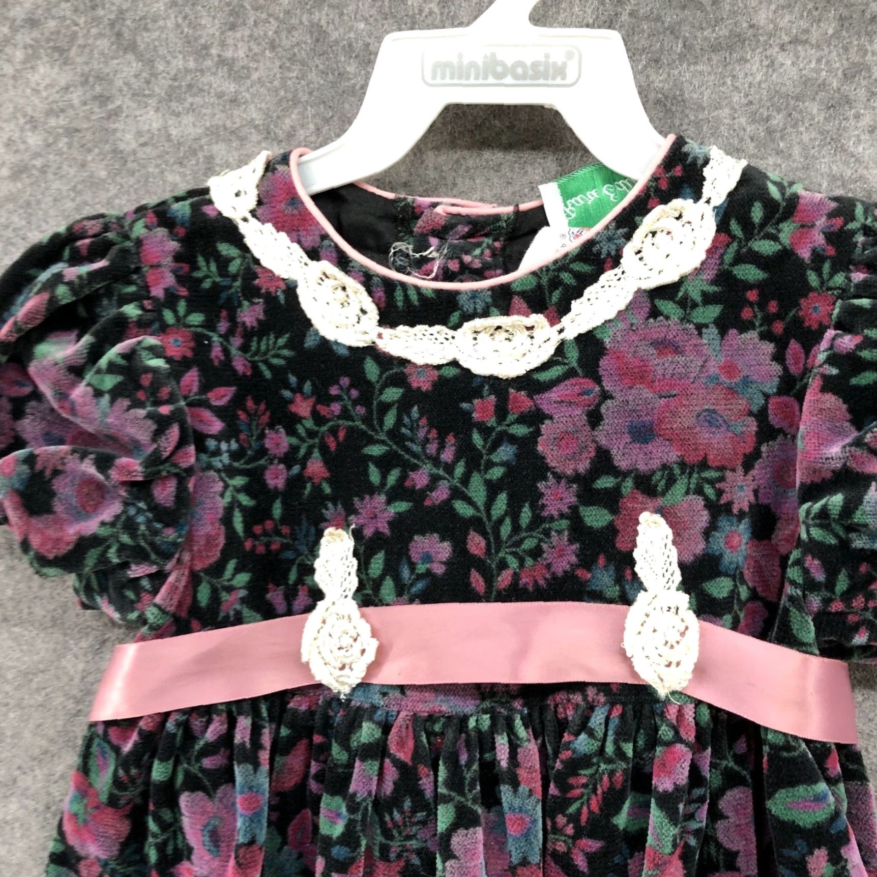 Vintage VINTAGE Rare Editions Girls 2T Velvet Puff Sleeve Floral Union Made Purple Dress Formal Size ONE SIZE - 3 Thumbnail