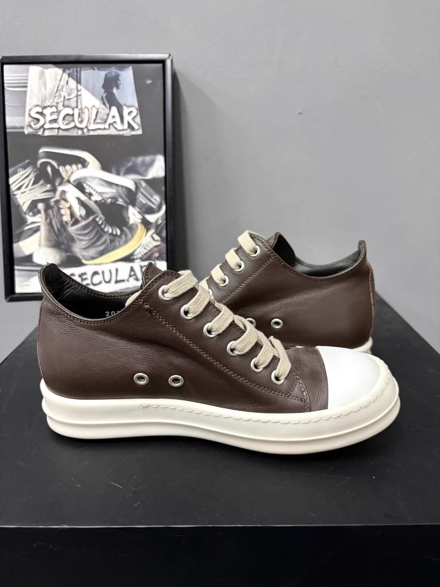 Rick Owens Rick Owens Mainline Leather Mocha Women's Jumbo Sneakers K34 Size US 5 / IT 35 - 6 Thumbnail