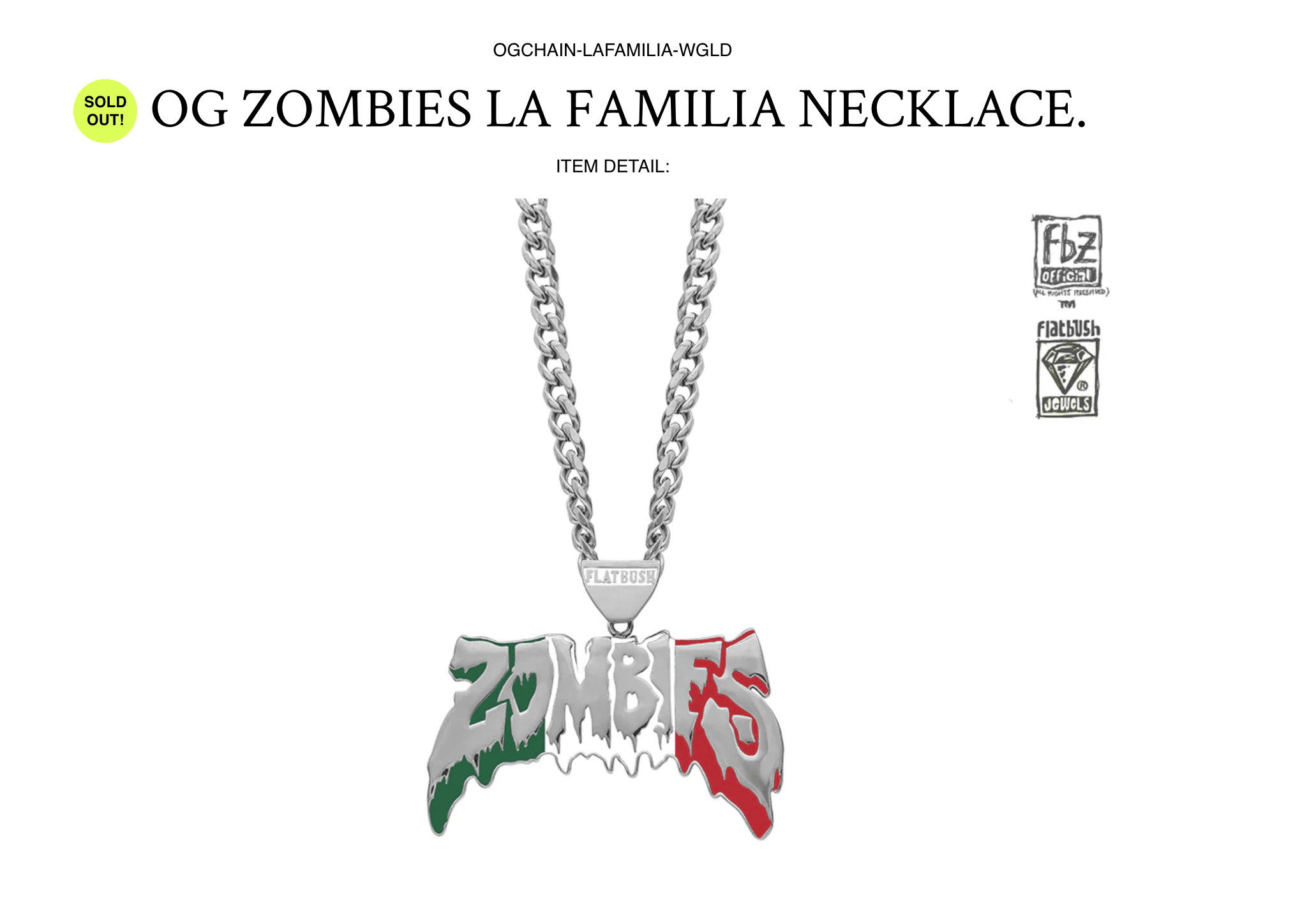 Flatbush Zombies OG Zombies La Familia necklace Size ONE SIZE - 1 Preview