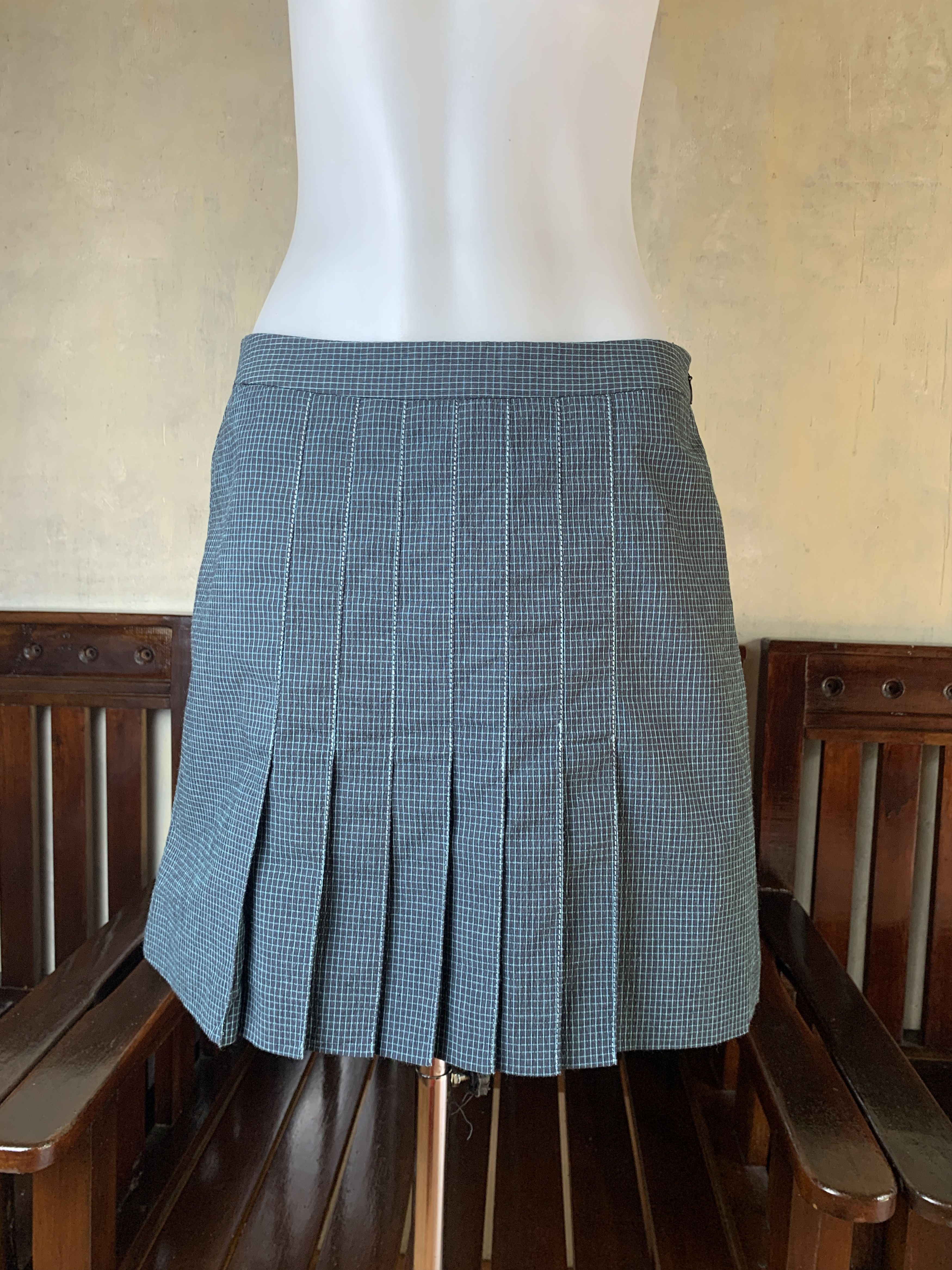 Michel Klein 2000s Michel Klein Navy Grid Pleated Skirt (29) Size 29" - 2 Thumbnail