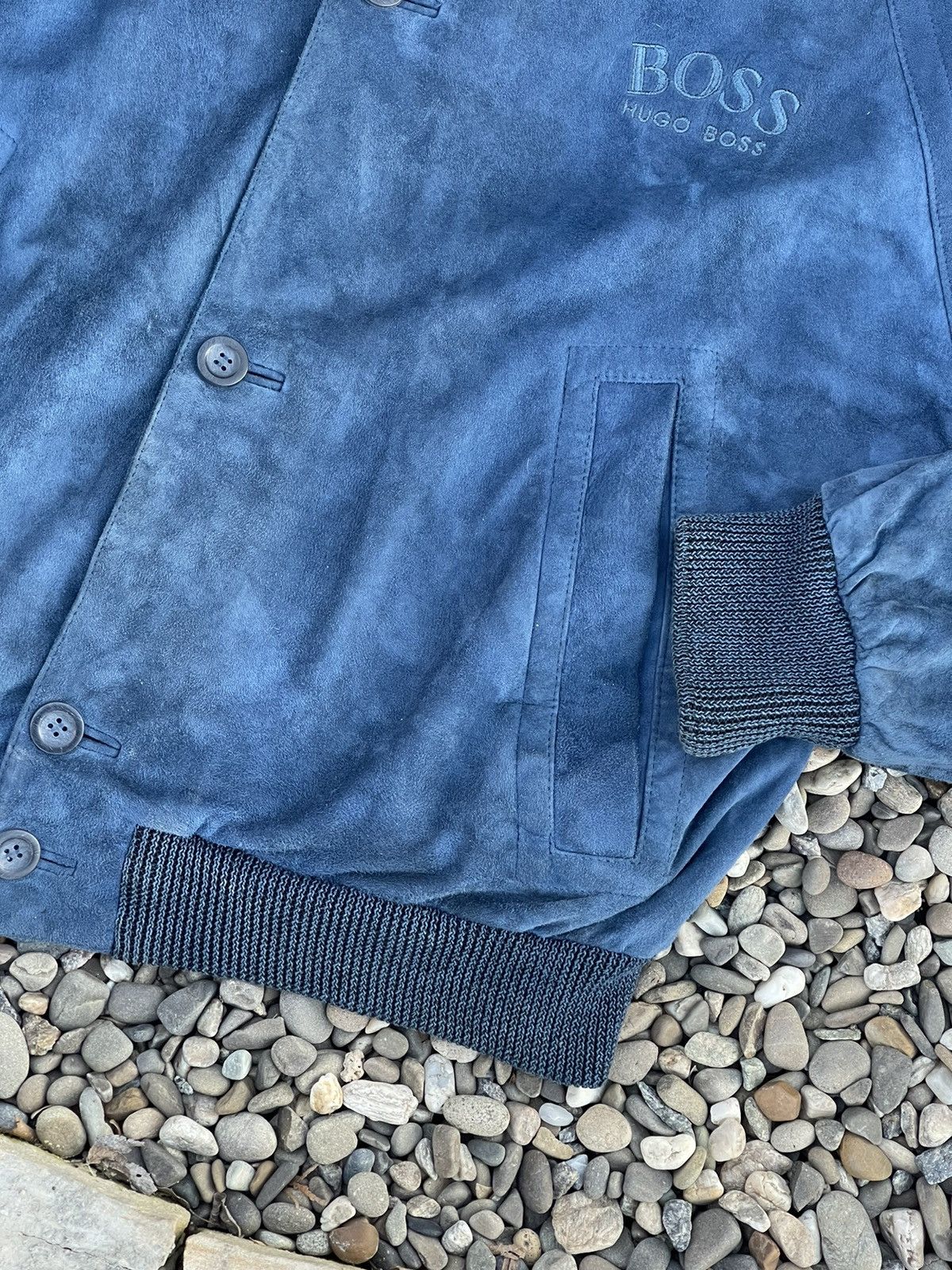Hugo Boss × Vintage 90’s Boss Luxury navy suede bomber jacket vintage leather Size US L / EU 52-54 / 3 - 9 Thumbnail