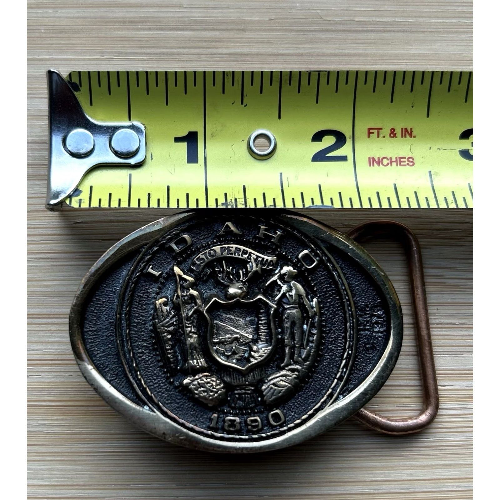 Vintage VINTAGE Idaho 1890 Brass Belt Buckle First Security Corp Esto Perpetua Belt Buckle Unisex Adult Brass 1980s Idaho State Theme Mens Womens Size ONE SIZE - 3 Thumbnail