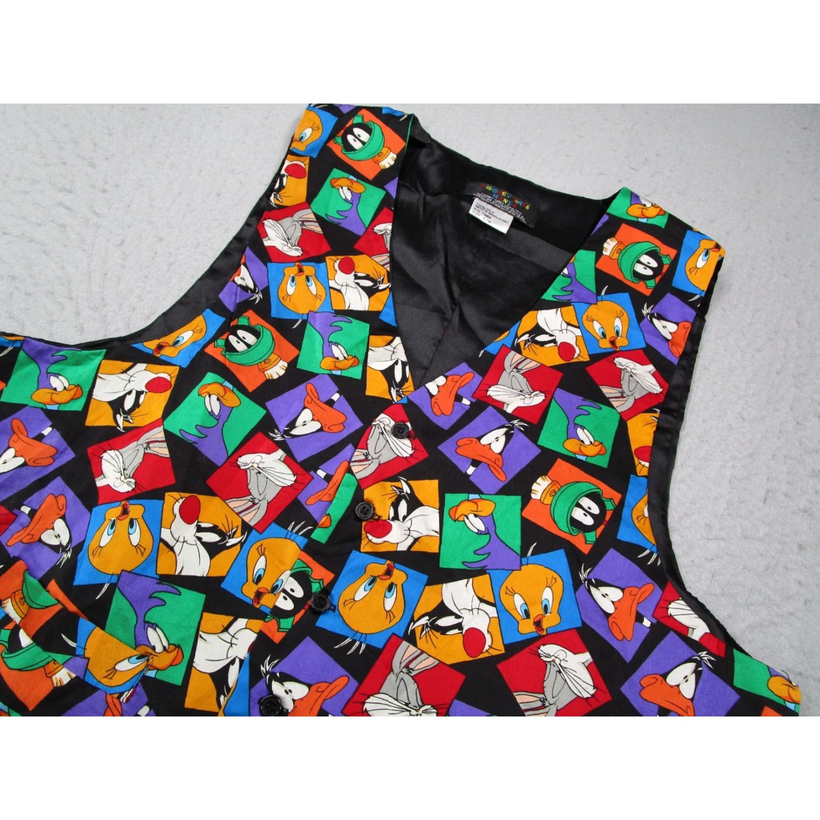 Vintage VINTAGE Looney Tunes Men’s Silk Vest Small Black Cartoon 90s Retro Steampunk Size US S / EU 44-46 / 1 - 2 Thumbnail