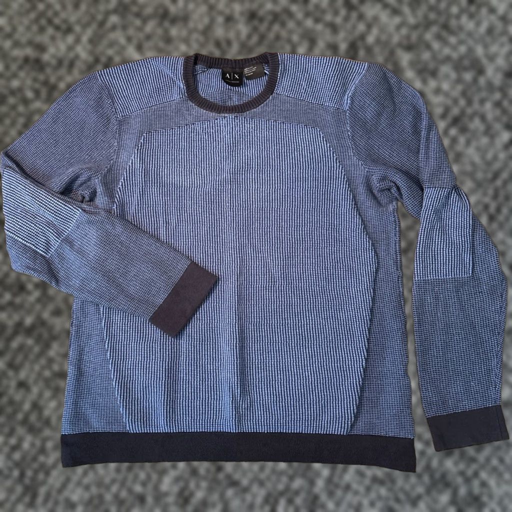 Armani Exchange Armani Exchange Mens XL Blue Waffle-Knit Crewneck Sweater Geometric Knit Logo Casual Pullover Used for Travel, Fall, Winter, Spring Womens? Size US XL / EU 56 / 4 - 1 Thumbnail