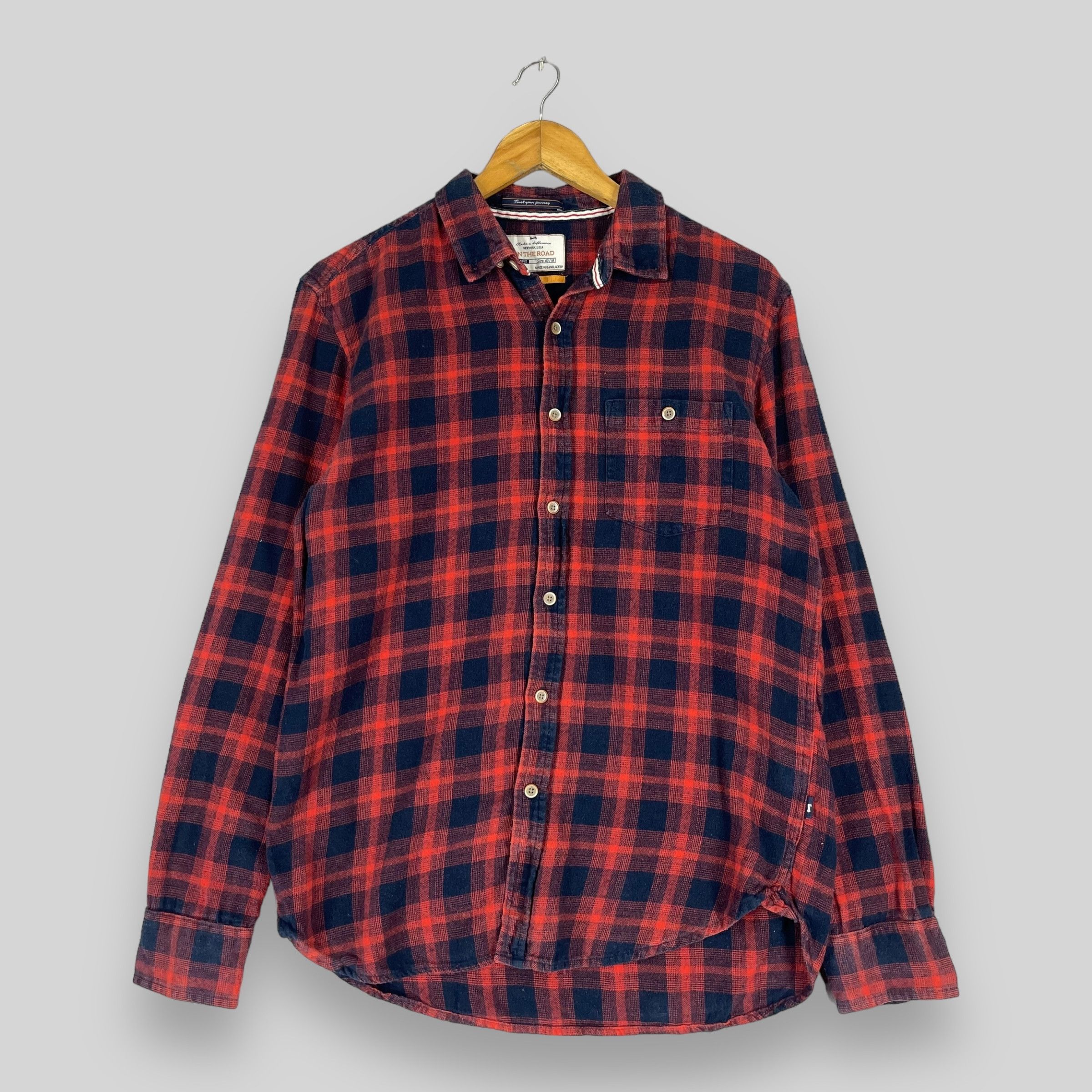 Flannel × Japanese Brand Vintage Plaid Checkered Red/Blue Tartan Flannel Button Up Size US M / EU 48-50 / 2 - 1 Thumbnail