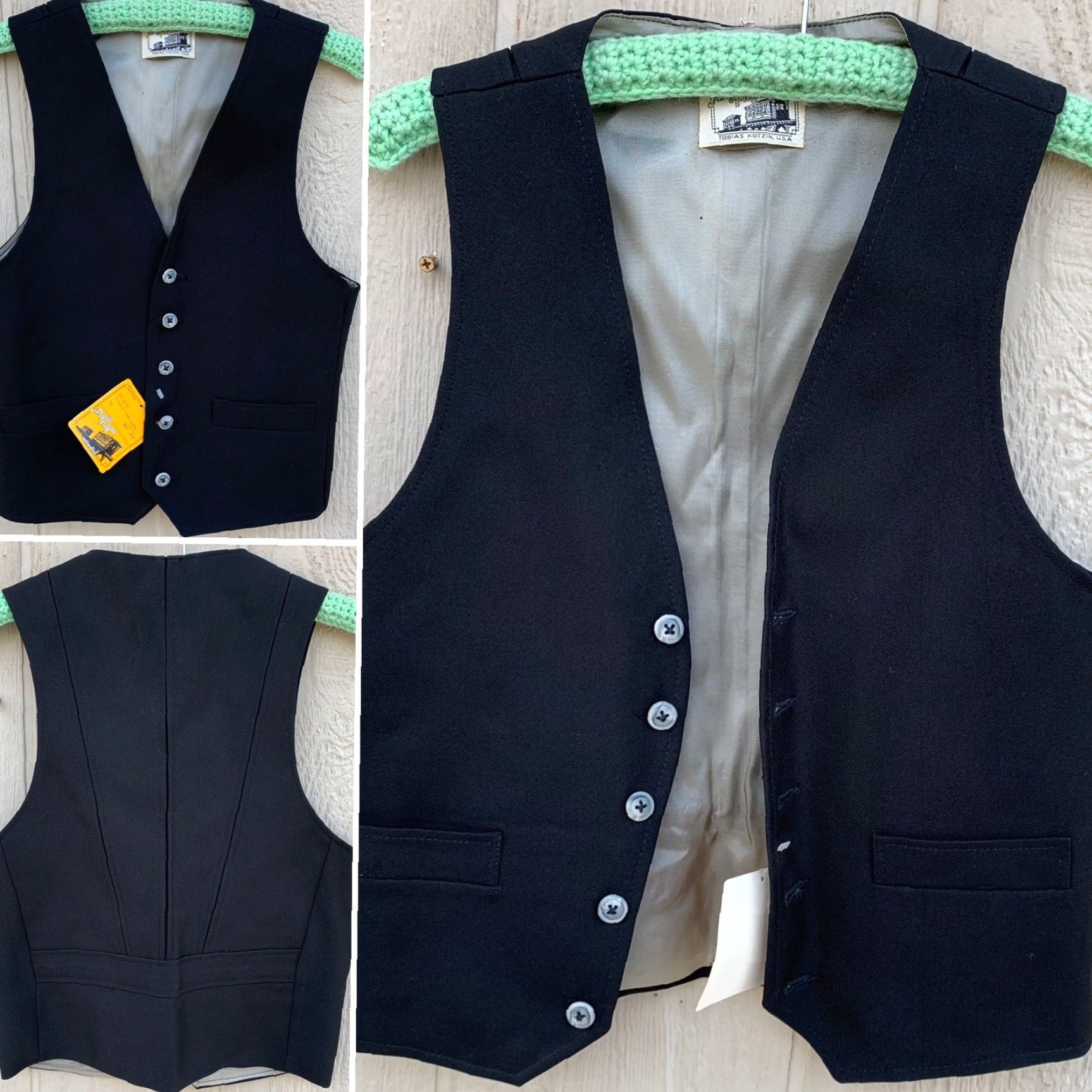 Vintage VINTAGE Angels FlightVest Mens 36 Black USA 70s 80s disco button lining holes tag original Size US XXS / EU 40 - 3 Thumbnail