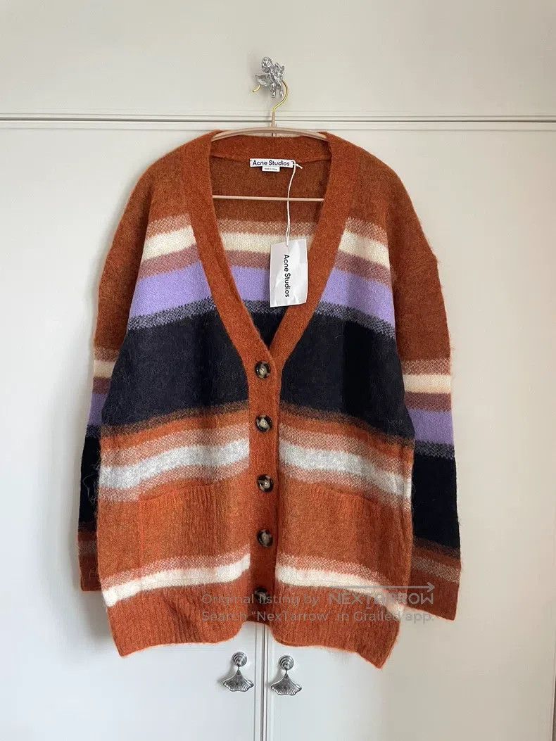Acne Studios Acne Studios Colorblock Striped Mohair Cardigan, Orange wi Size US S / EU 44-46 / 1 - 1 Thumbnail
