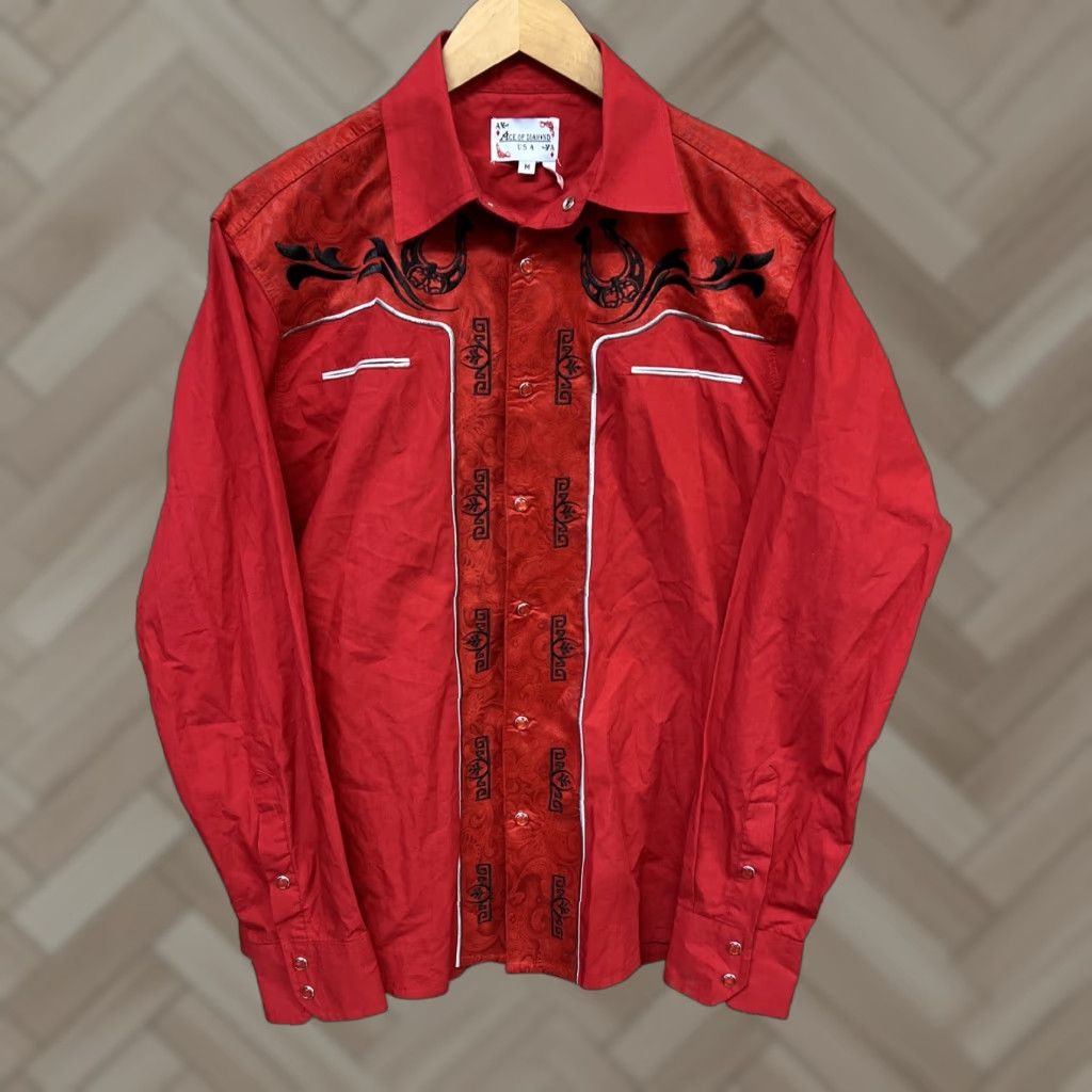 Vintage Ace Of Diamonds USA Shirt Mens M Red Pearl Snap Western Workwear Cowboy Button-Up Size US M / EU 48-50 / 2 - 1 Thumbnail