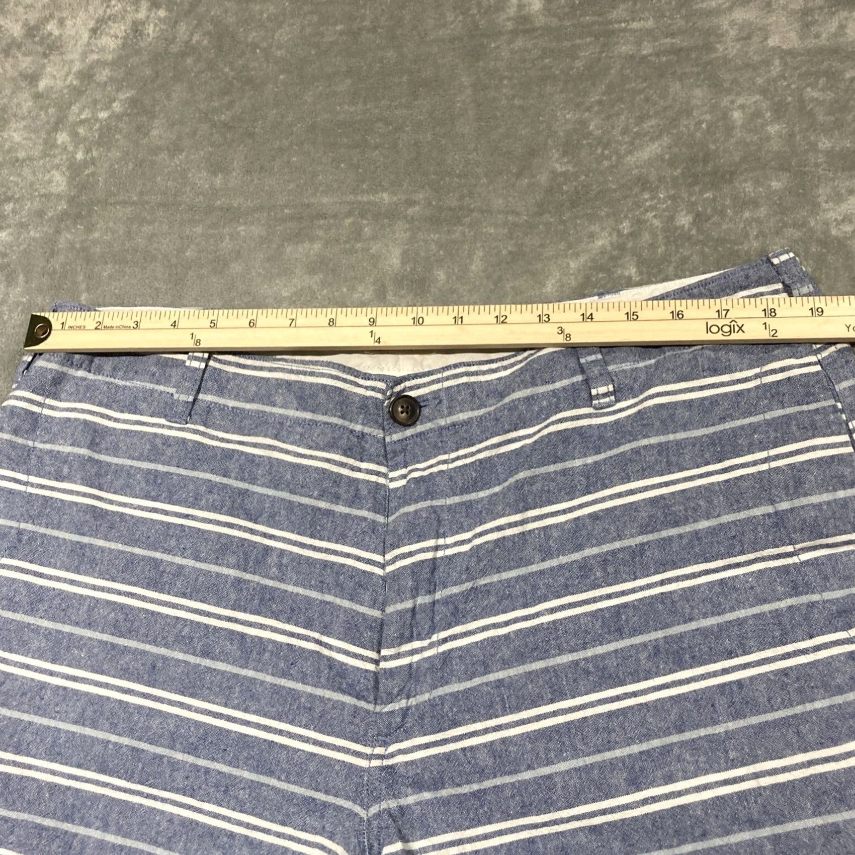 J.Crew J.CREW Shorts Mens 38 Chino Flat Front Blue White Linen Cotton Blend Casual Belt Loops Pockets Regular Size US 38 / EU 54 - 2 Thumbnail