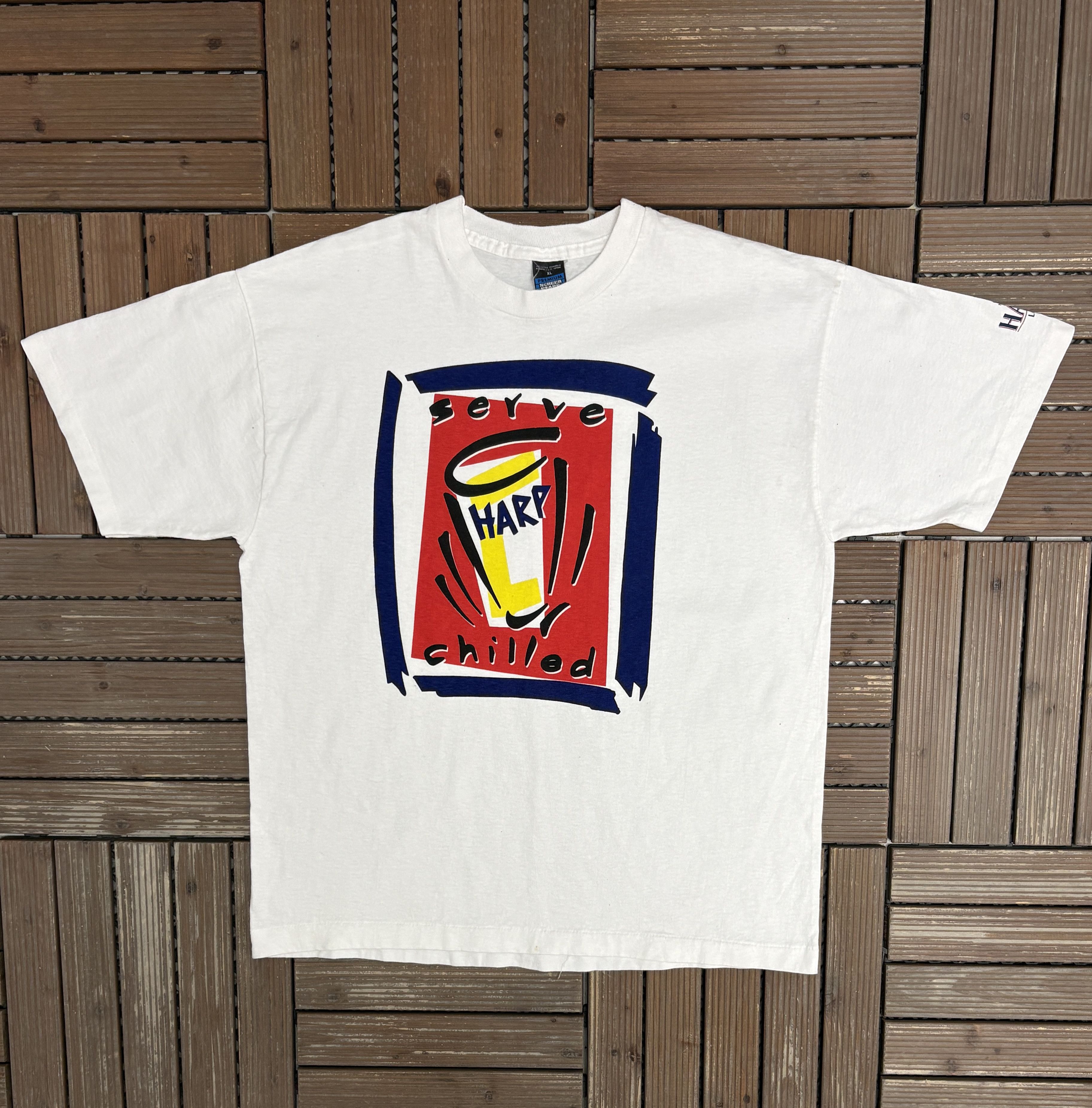 Vintage Serve Harp Beer Chilled Vintage White T-Shirt Tee Size US XL / EU 56 / 4 - 1 Thumbnail