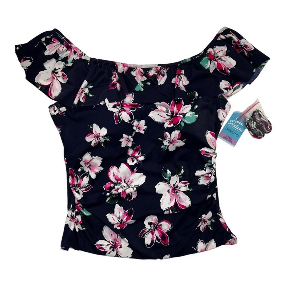 Designer Swim Solutions l NWT Navy Floral Ruffle Tankini Top Size 18 Size ONE SIZE - 2 Thumbnail