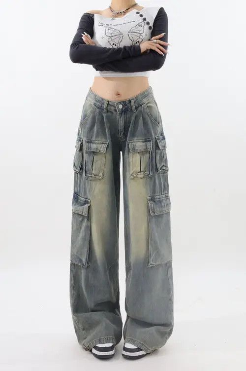 Japanese Brand Retro Low Waist Cargo Jeans Size 36" / US 14 / IT 50 - 5 Thumbnail