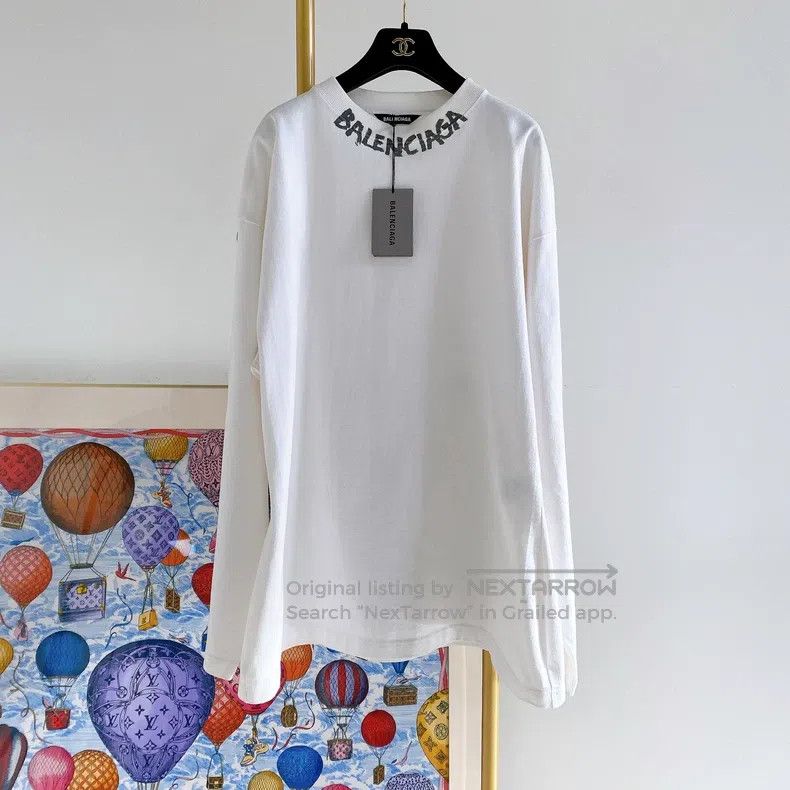 Balenciaga Balenciaga White Letter Long Sleeve T-Shirt Size US M / EU 48-50 / 2 - 1 Thumbnail