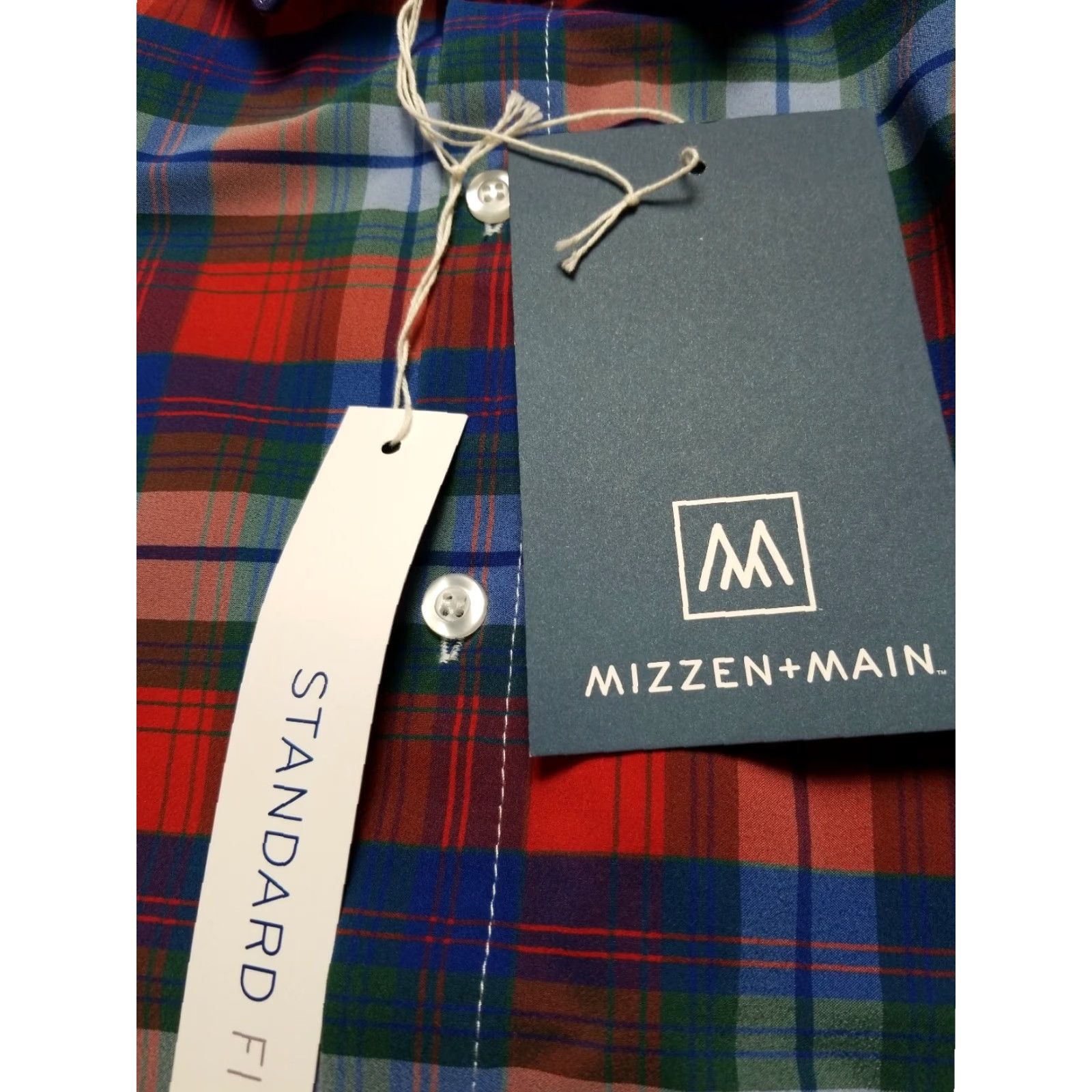 Mizzen+Main Mizzen + Main Men's Shirt Leeward Plaid Blue Red Standard Fit Long Sleeve Button-Up M Casual Size US M / EU 48-50 / 2 - 2 Thumbnail