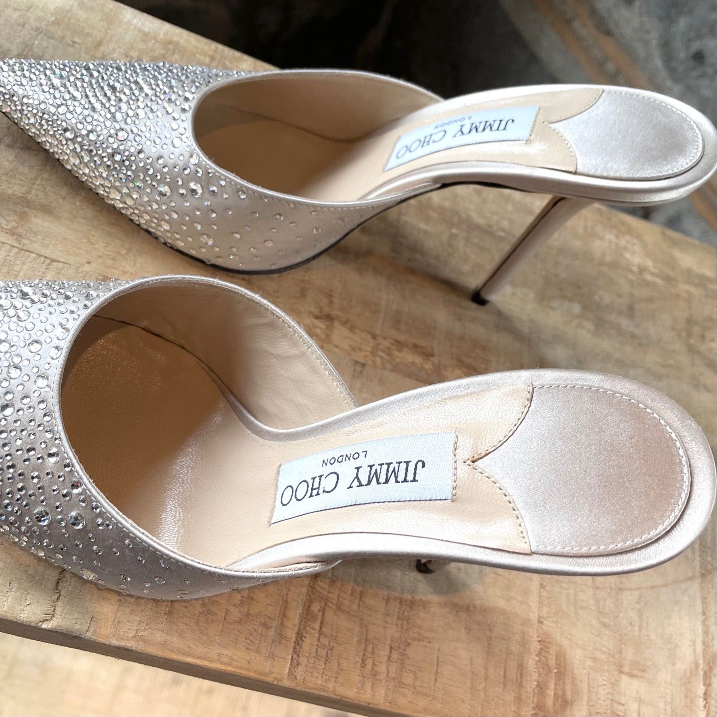 Jimmy Choo Jimmy Choo Crystal Embellished Satin Rav 100 Heeled Mules Size US 7.5 / IT 37.5 - 7 Thumbnail