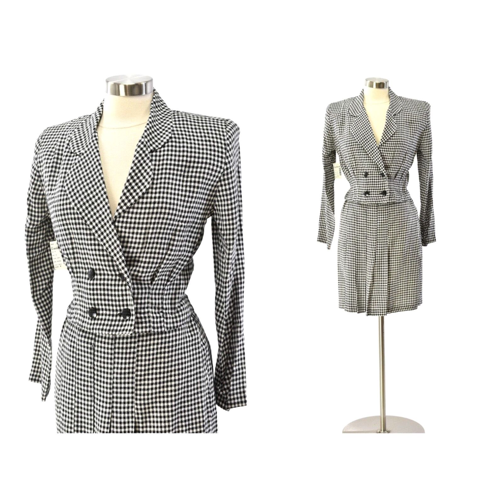 image of Vintage New 90's Double Breasted Skirt Suit Womens 10 Black & White Check All That Jazz