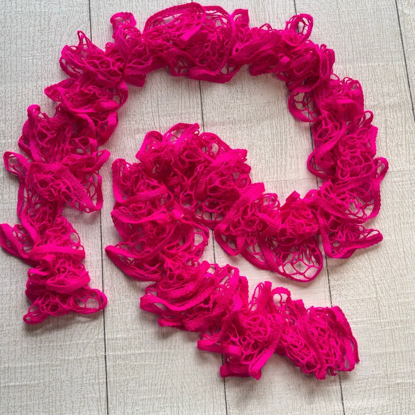 Handmade Handmade Neon Pink Crocheted Ruffle Scarf Size ONE SIZE - 1 Thumbnail