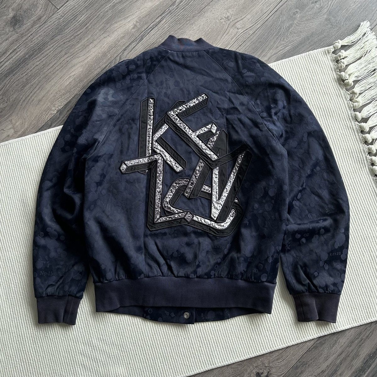 Kenzo Rare KENZO Patterned Monogram Deep Navy Bomber Jacket Size S / US 4 / IT 40 - 5 Thumbnail
