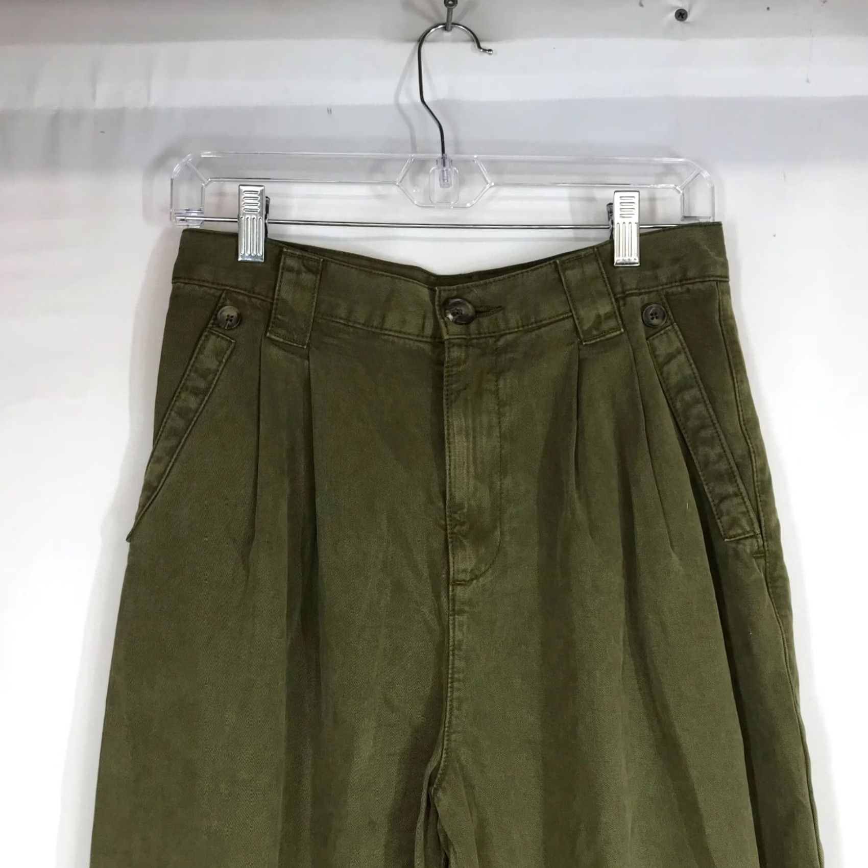 Topshop TOPSHOP Women's 6 Green Pleated Cuff Pants Lyocell Blend Size 28" / US 6 / IT 42 - 2 Thumbnail